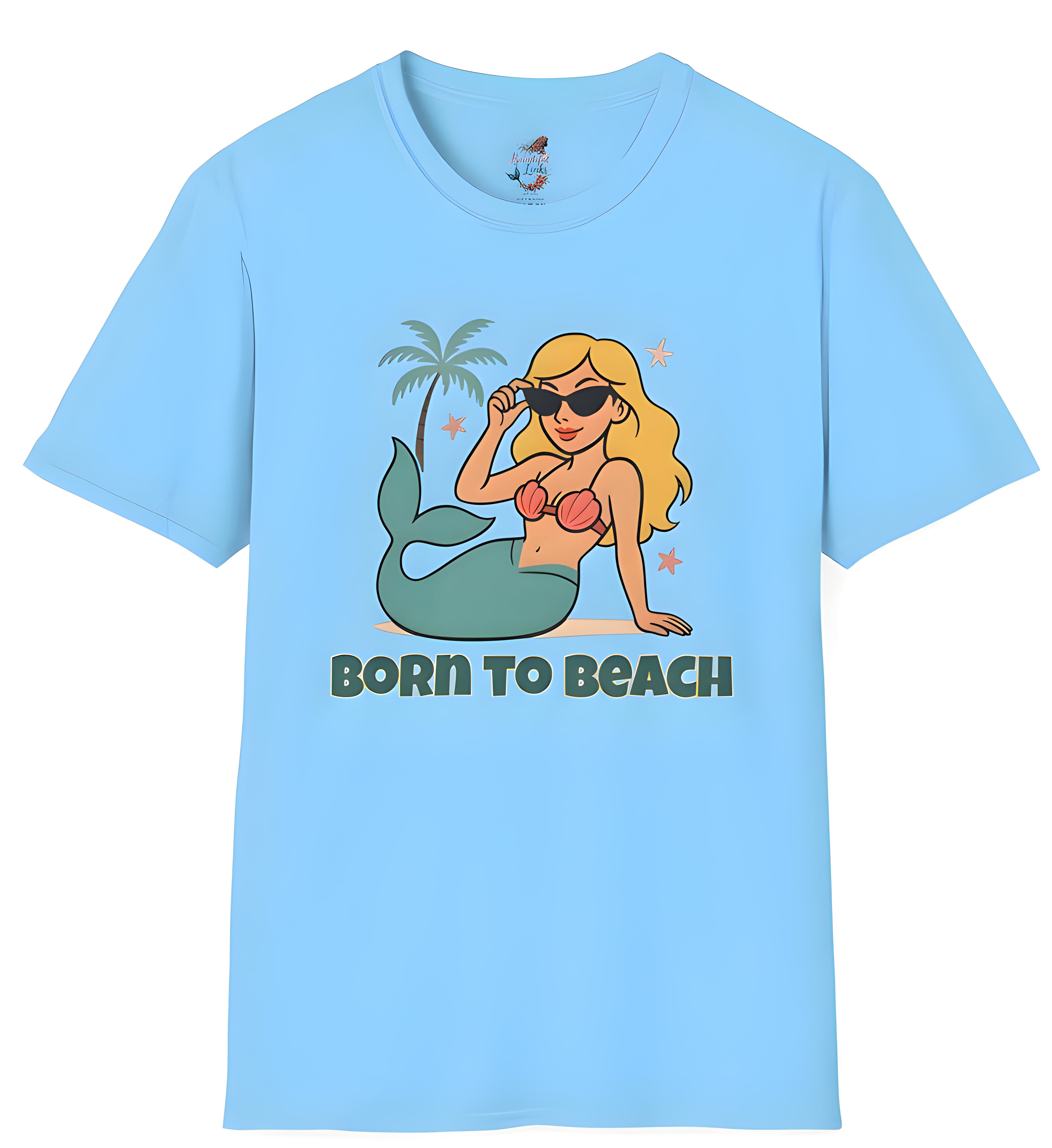 Mermaid Summer T-Shirt - Born to Beach Graphic Tee for Vacation Vibe, Beach Lovers, Summer Parties, Gifts, Casual Wear product thumbnail image
