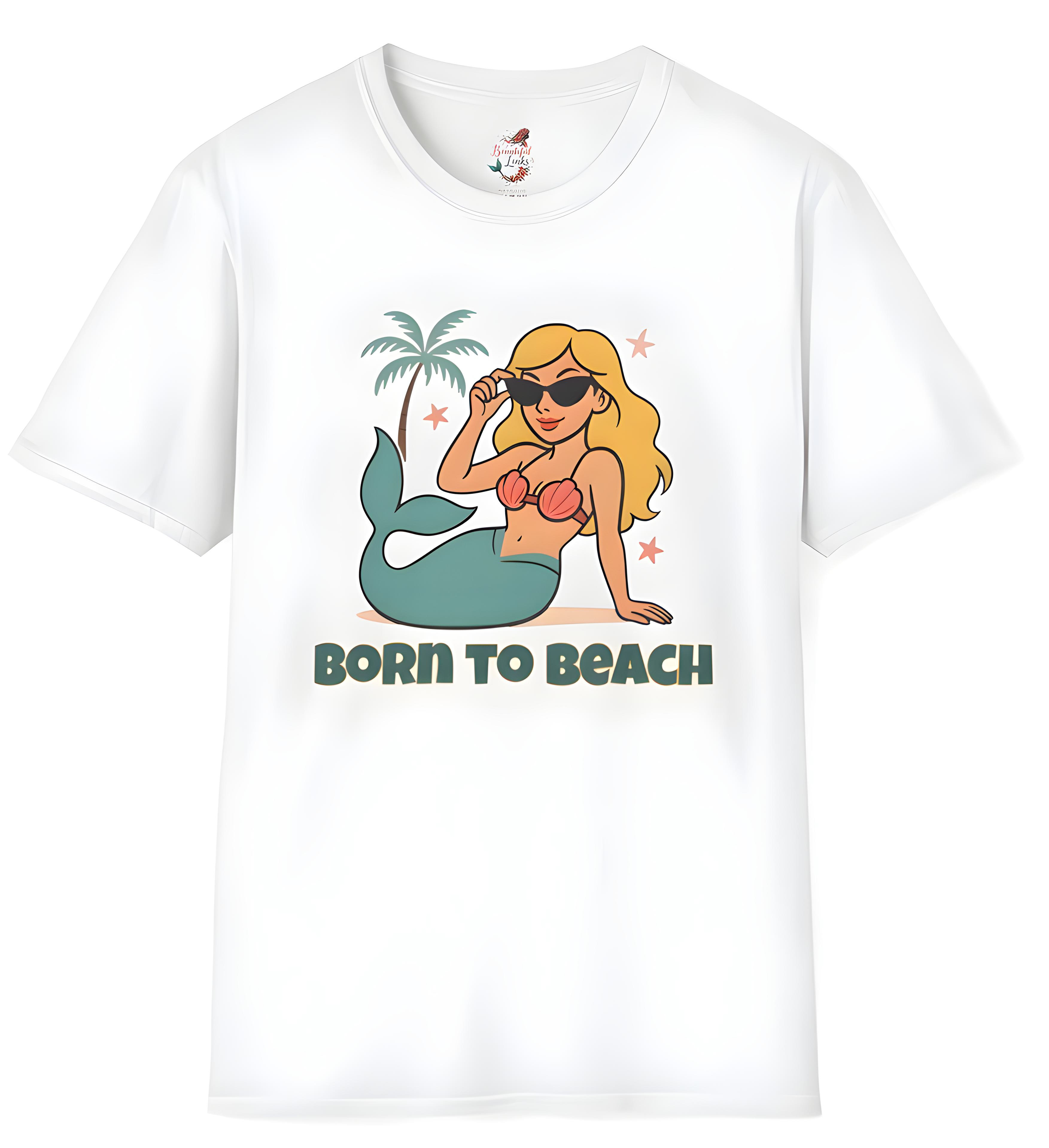 Mermaid Summer T-Shirt - Born to Beach Graphic Tee for Vacation Vibe, Beach Lovers, Summer Parties, Gifts, Casual Wear product thumbnail image