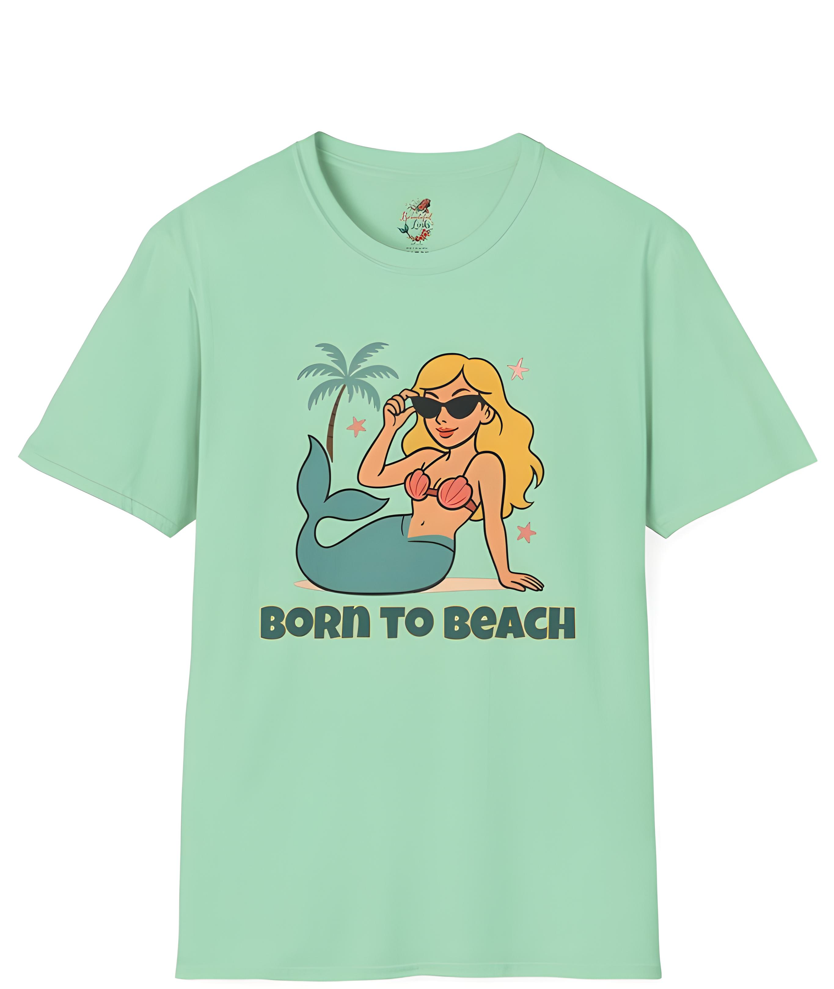 Mermaid Summer T-Shirt - Born to Beach Graphic Tee for Vacation Vibe, Beach Lovers, Summer Parties, Gifts, Casual Wear product thumbnail image