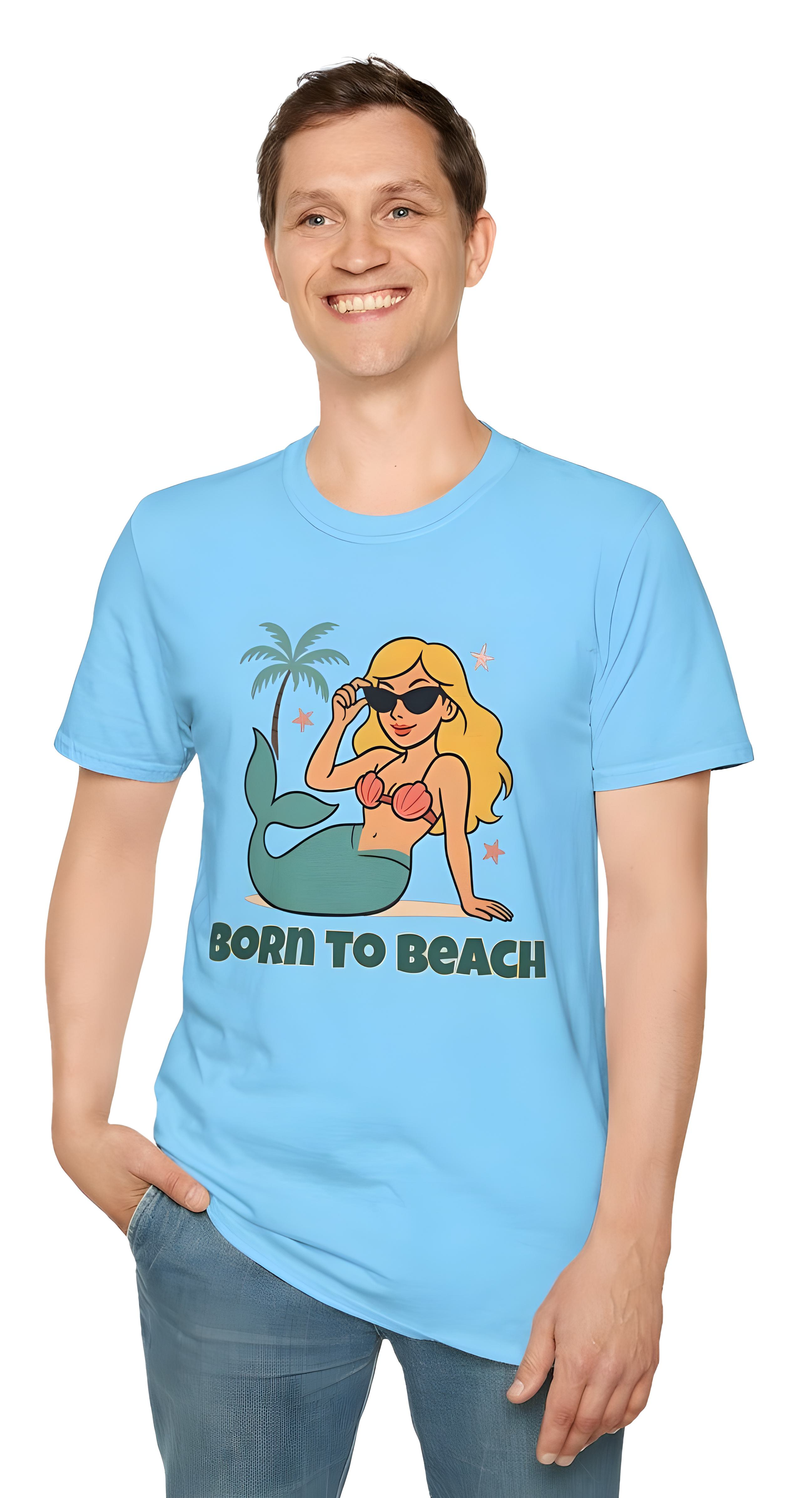 Mermaid Summer T-Shirt - Born to Beach Graphic Tee for Vacation Vibe, Beach Lovers, Summer Parties, Gifts, Casual Wear product thumbnail image