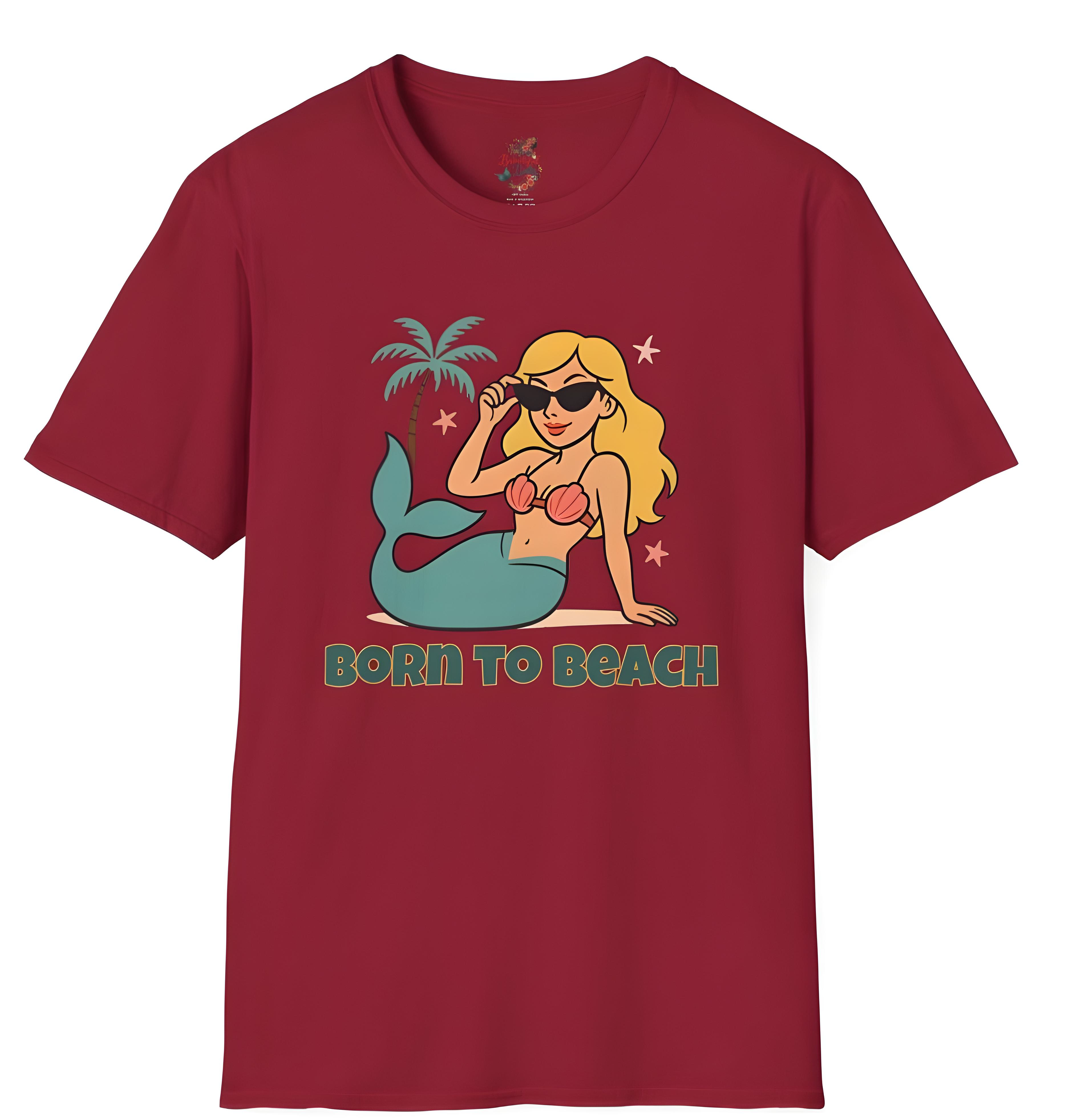 Mermaid Summer T-Shirt - Born to Beach Graphic Tee for Vacation Vibe, Beach Lovers, Summer Parties, Gifts, Casual Wear product thumbnail image