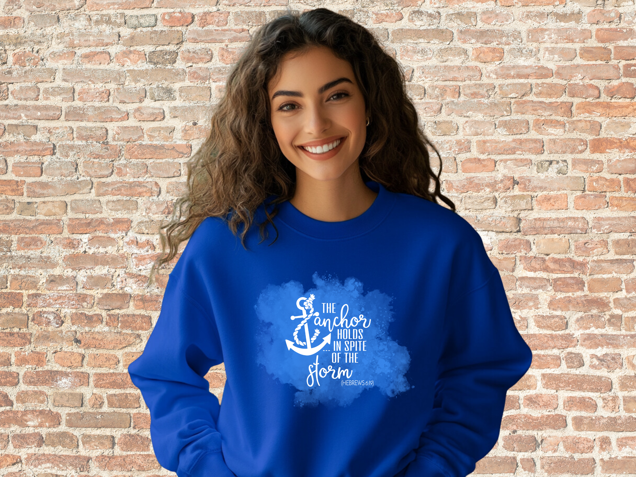 The Anchor Holds in Spite of the Storm Sweatshirt, Gildan 18000 Unisex Heavy Blend™ Crewneck Sweatshirt, Hebrews 6 19 Bible Verse Shirt product thumbnail image