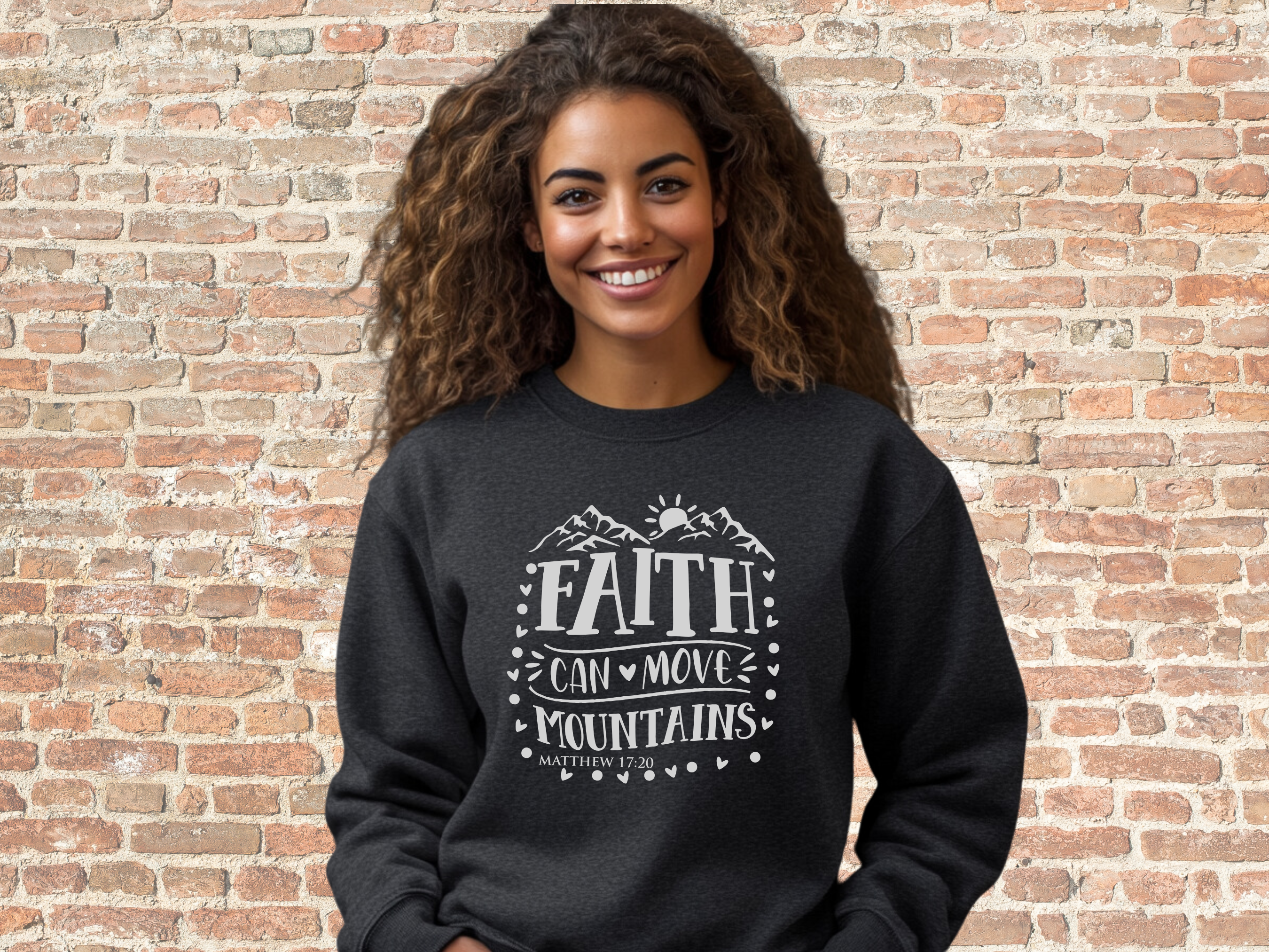 Faith Can Move Mountains Sweatshirt, Matthew 17:20, Gildan 18000 Unisex Heavy Blend™ Crewneck Sweatshirt, Bible Verse Shirt