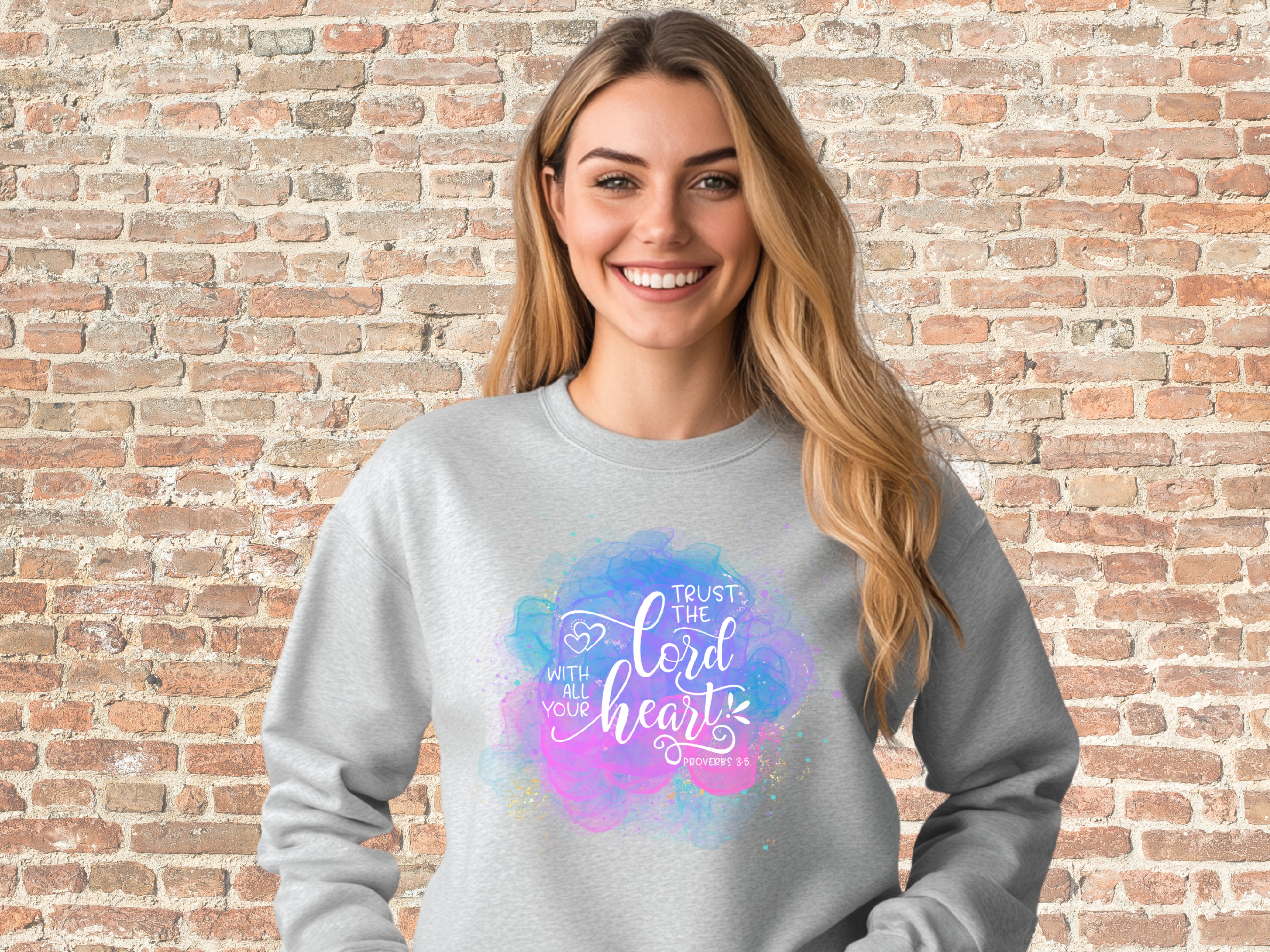 Trust the Lord with All Your Heart Christian Sweatshirt, Gildan 18000 Unisex Heavy Blend™ Crewneck Sweatshirt, Proverbs 3:5 Sweatshirt product thumbnail image
