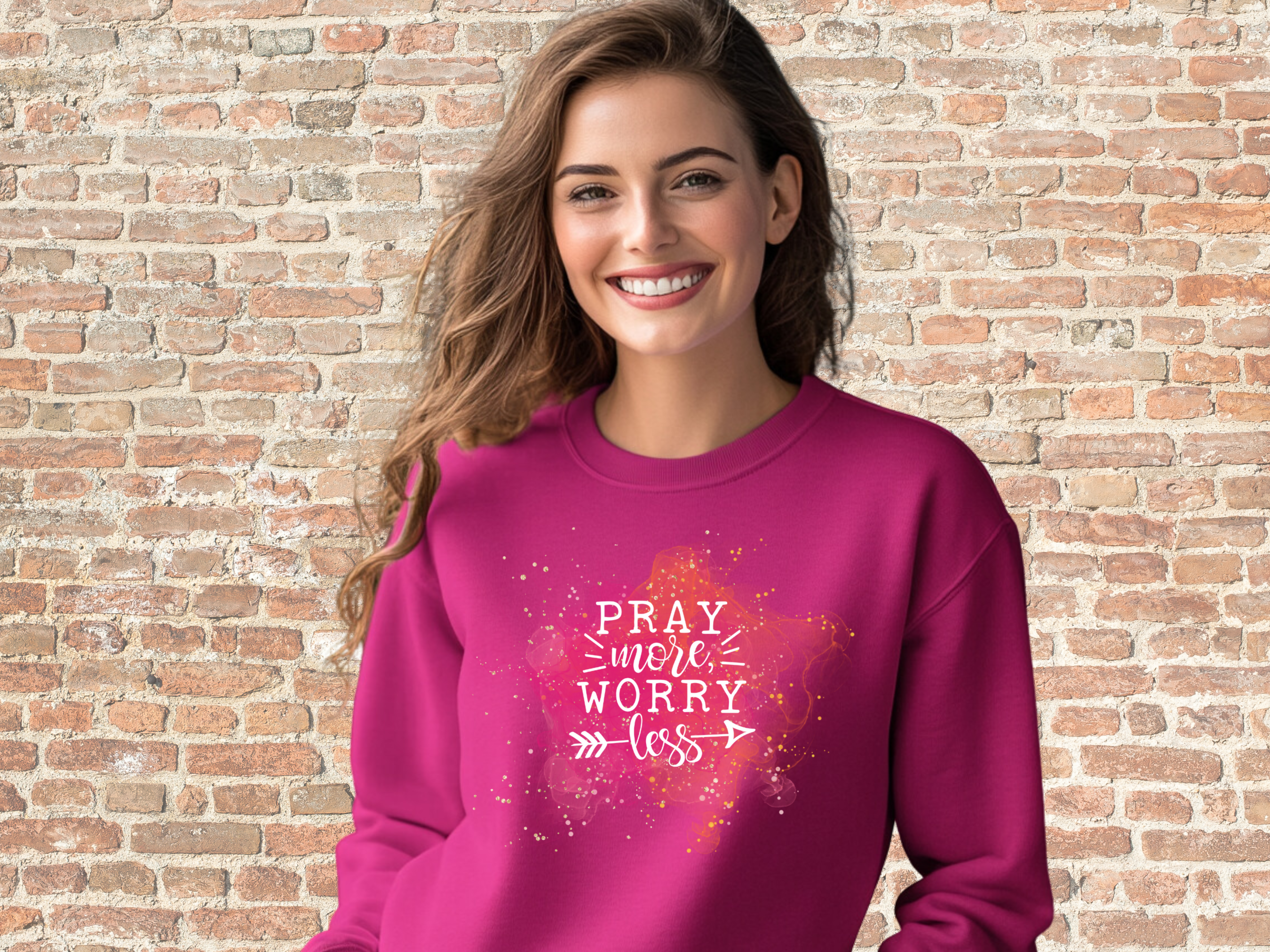 Pray More Worry Less Christian Sweatshirt, Gildan 18000 Unisex Heavy Blend™ Crewneck Sweatshirt, Christian Gifts