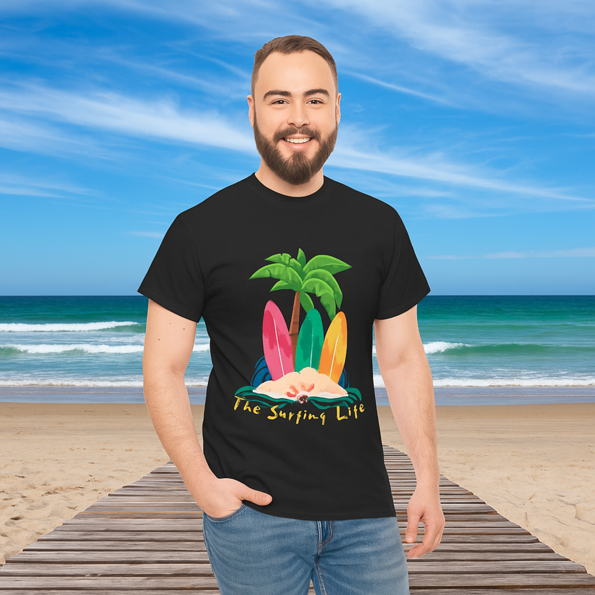 Tropical Surfing Life Tee, Unisex Heavy Cotton T-Shirt for Beach Lovers, Summer Fashion, Gifts for Surfers, Vacation Wear product thumbnail image Tropical Surfing Life Tee, Unisex Heavy Cotton T-Shirt for Beach Lovers, Summer Fashion, Gifts for Surfers, Vacation Wear product thumbnail image