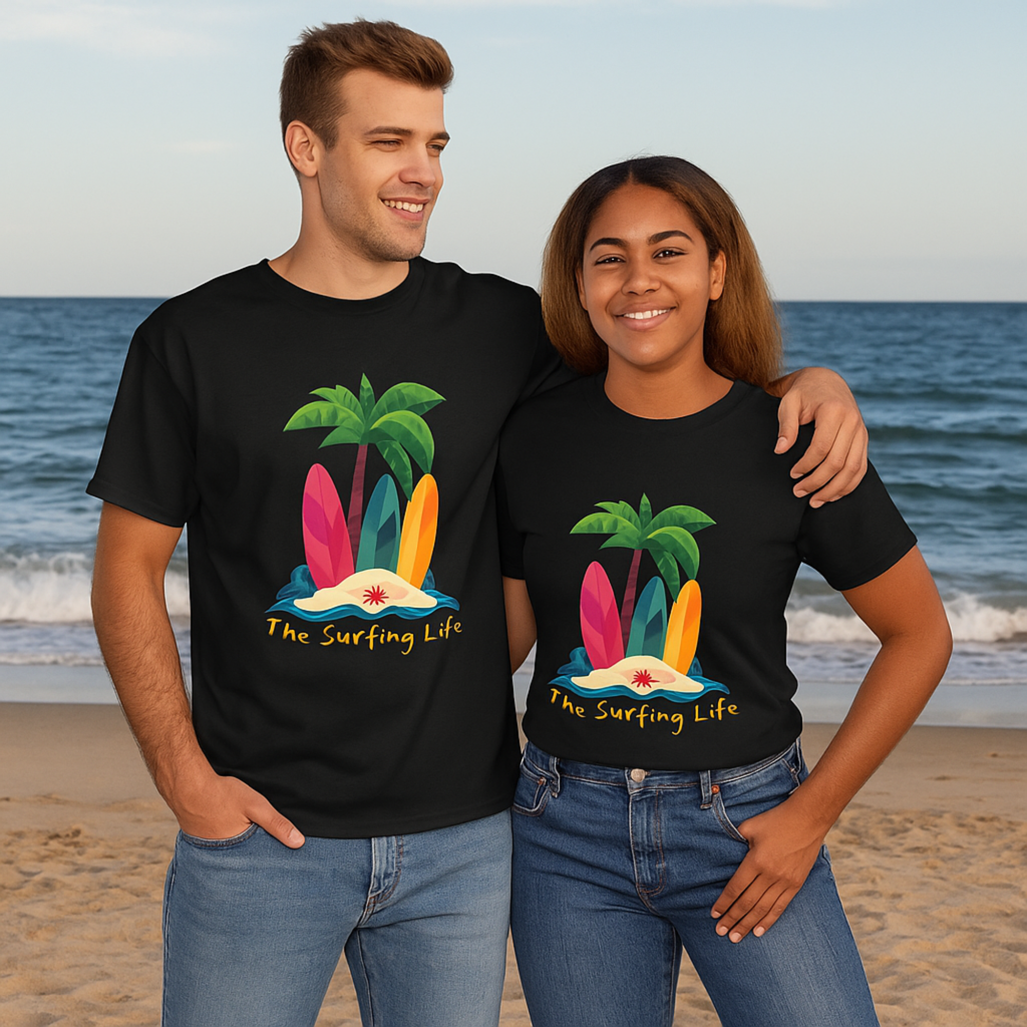 Tropical Surfing Life Tee, Unisex Heavy Cotton T-Shirt for Beach Lovers, Summer Fashion, Gifts for Surfers, Vacation Wear