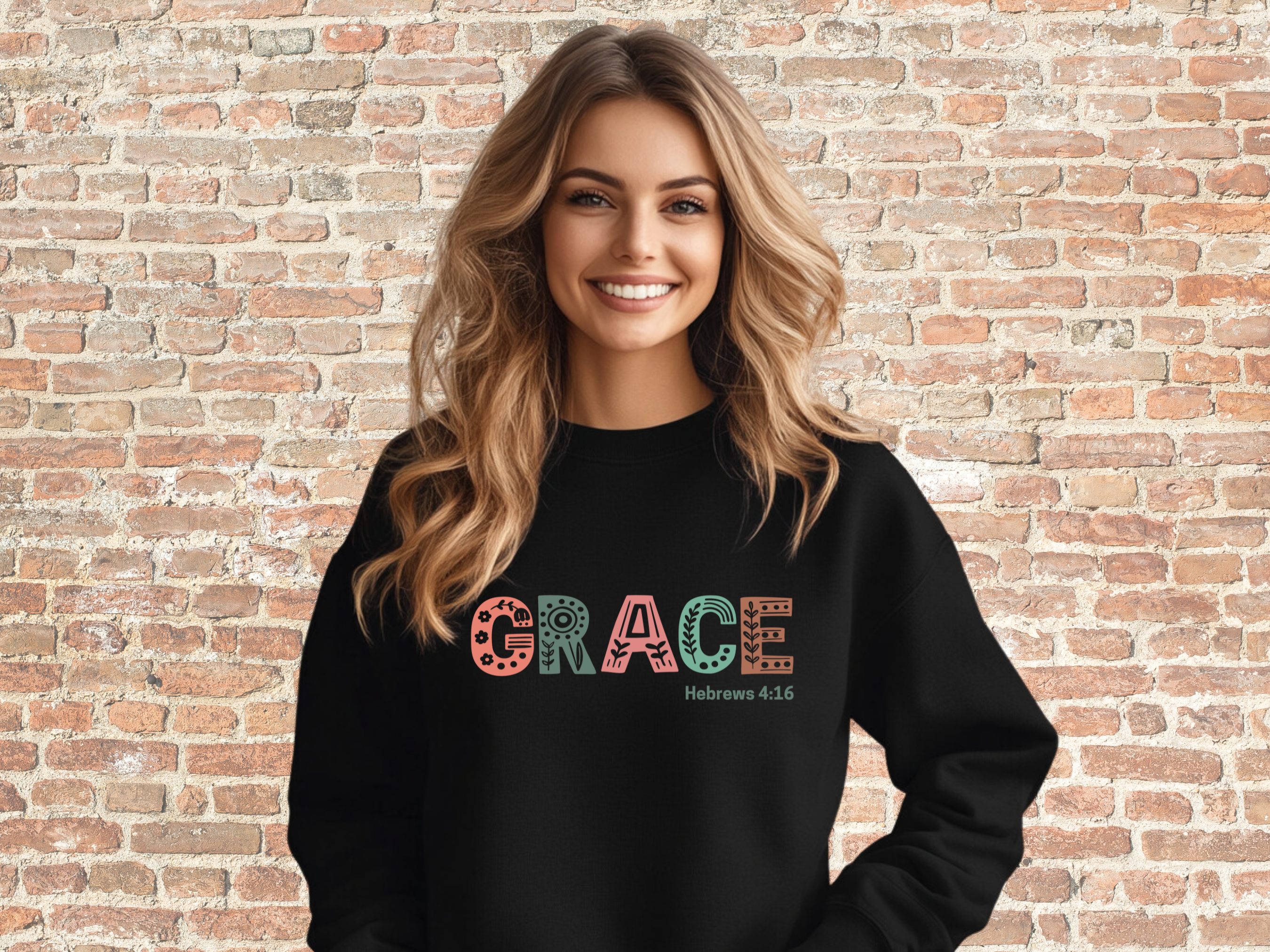 Grace Hebrews 4:16 Bible Verse Sweatshirt, Gildan 18000 Unisex Heavy Blend™ Crewneck Sweatshirt, Christian Gifts