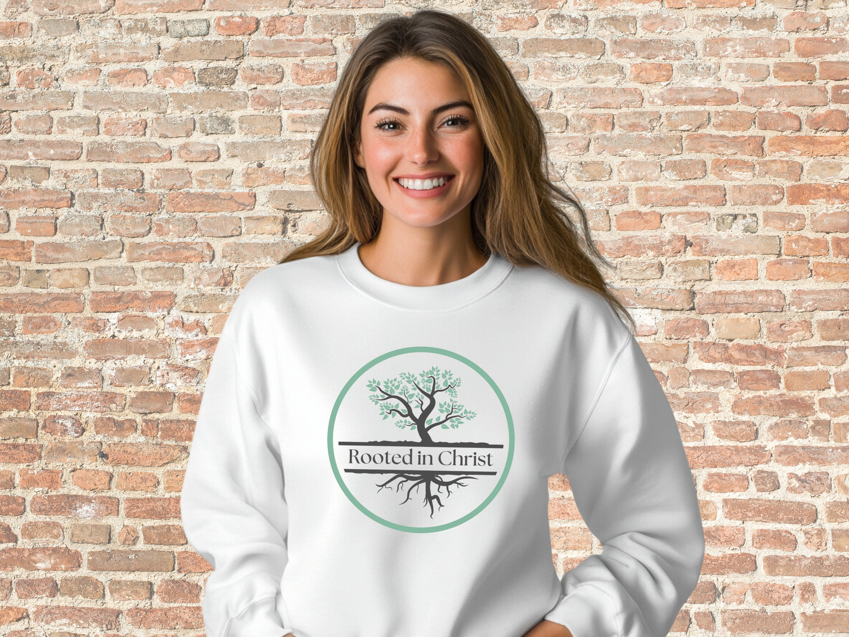 Rooted in Christ Gildan 18000 Unisex Heavy Blend™ Crewneck Sweatshirt, Christian Sweatshirt Women product thumbnail image