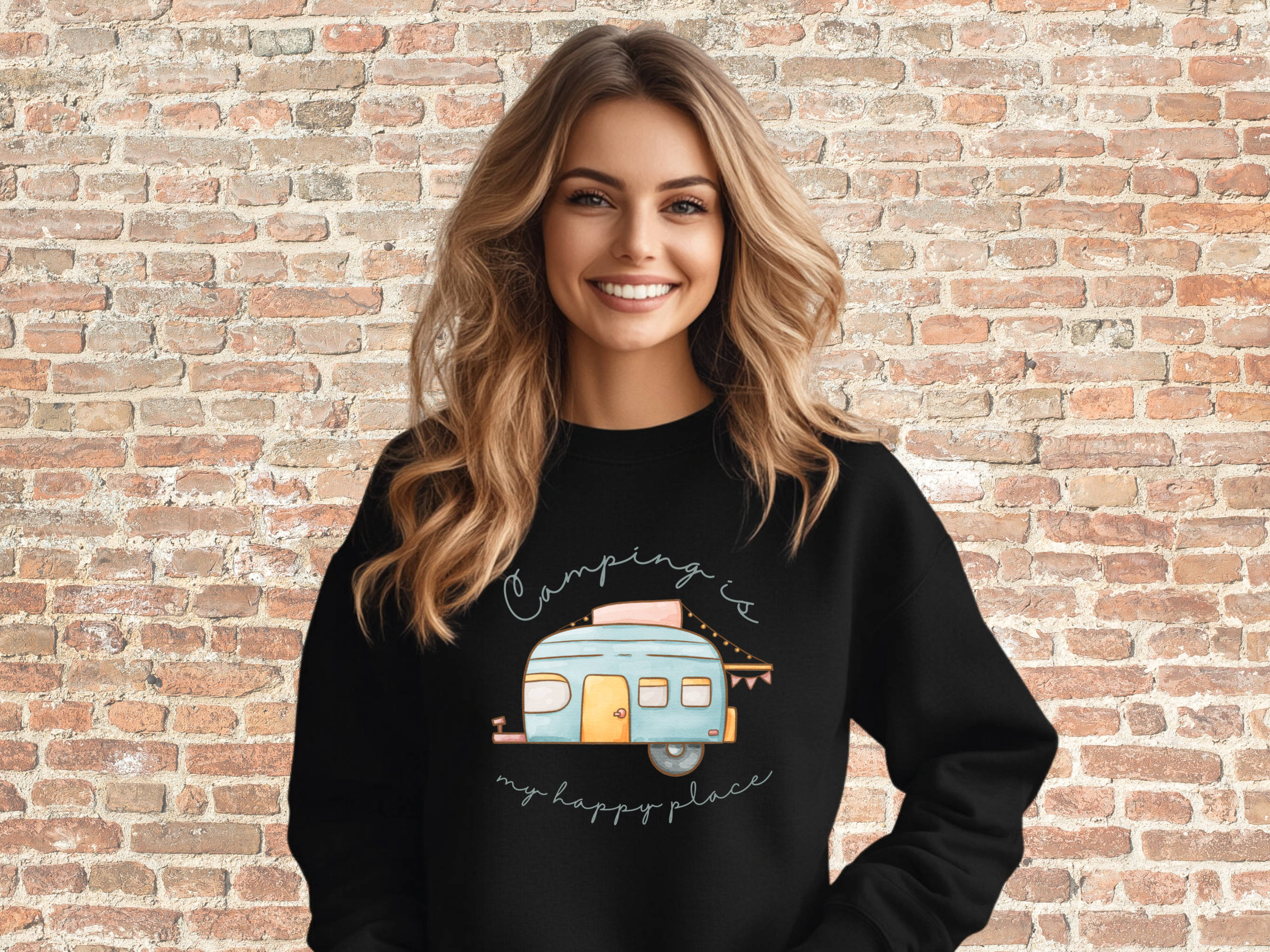 Camping is My Happy Place Sweatshirt, Gildan 18000 Unisex Heavy Blend™ Crewneck Sweatshirt, Camping Gifts, Camping Shirts Unique