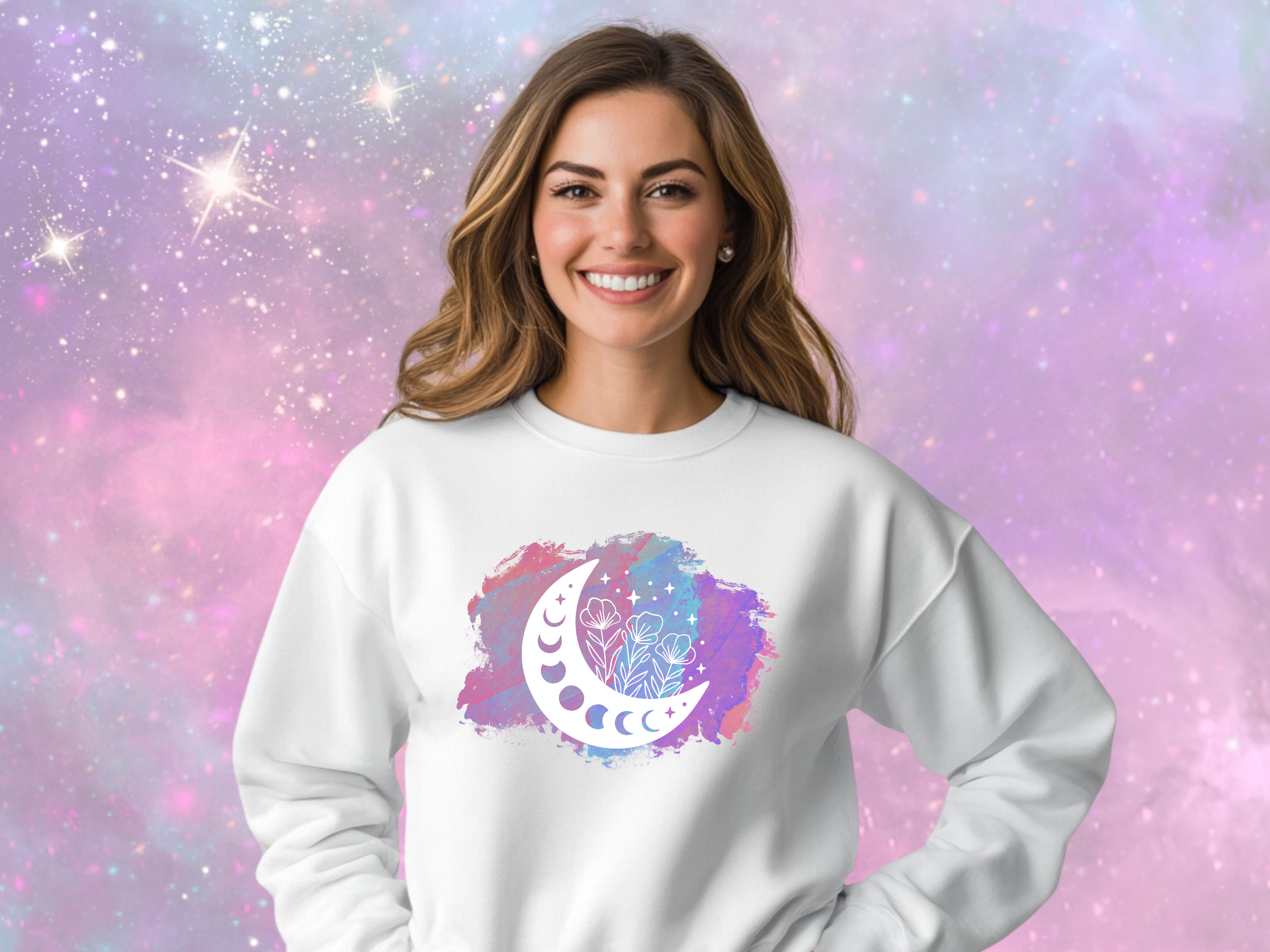 Moon &amp; Flowers Sweatshirt, Gildan 18000 Unisex Heavy Blend™ Crewneck Sweatshirt, Celestial Sweatshirt, Mystical Sweater