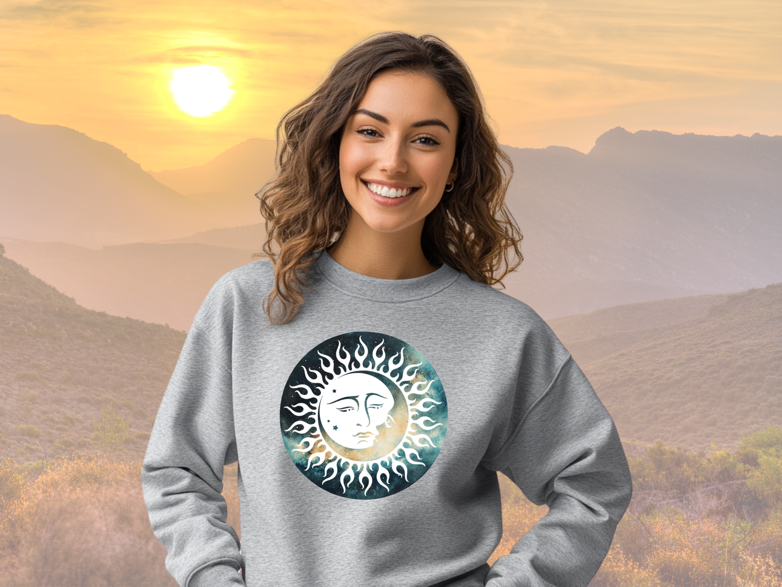 Sun &amp; Moon Sweatshirt, Gildan 18000 Unisex Heavy Blend™ Crewneck Sweatshirt, Celestial Sweatshirt, Mystical Sweater