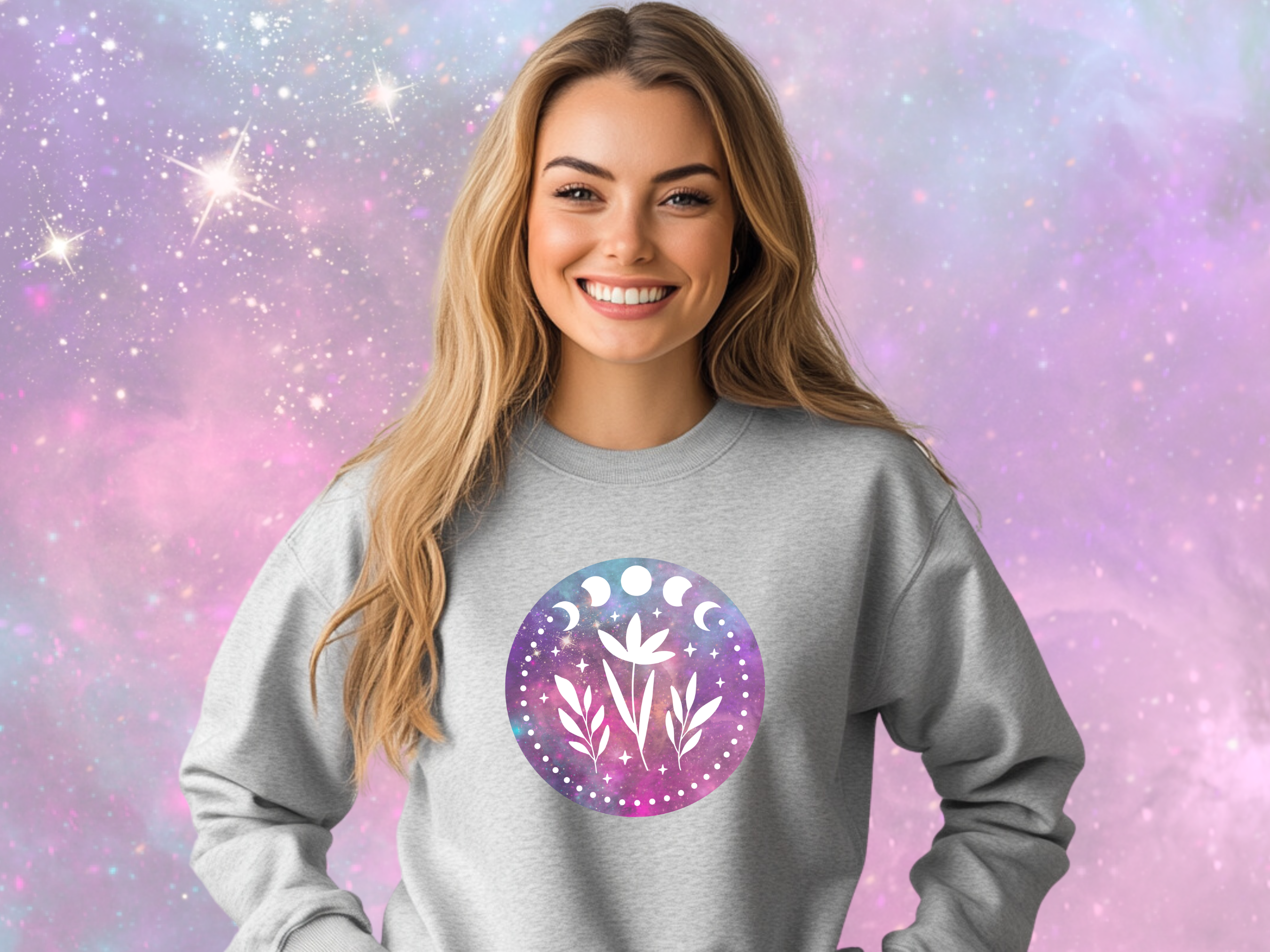 Moon Phases Celestial Sweatshirt, Gildan 18000 Unisex Heavy Blend™ Crewneck Sweatshirt, Moon &amp; Flowers Mystical Sweatshirt product thumbnail image