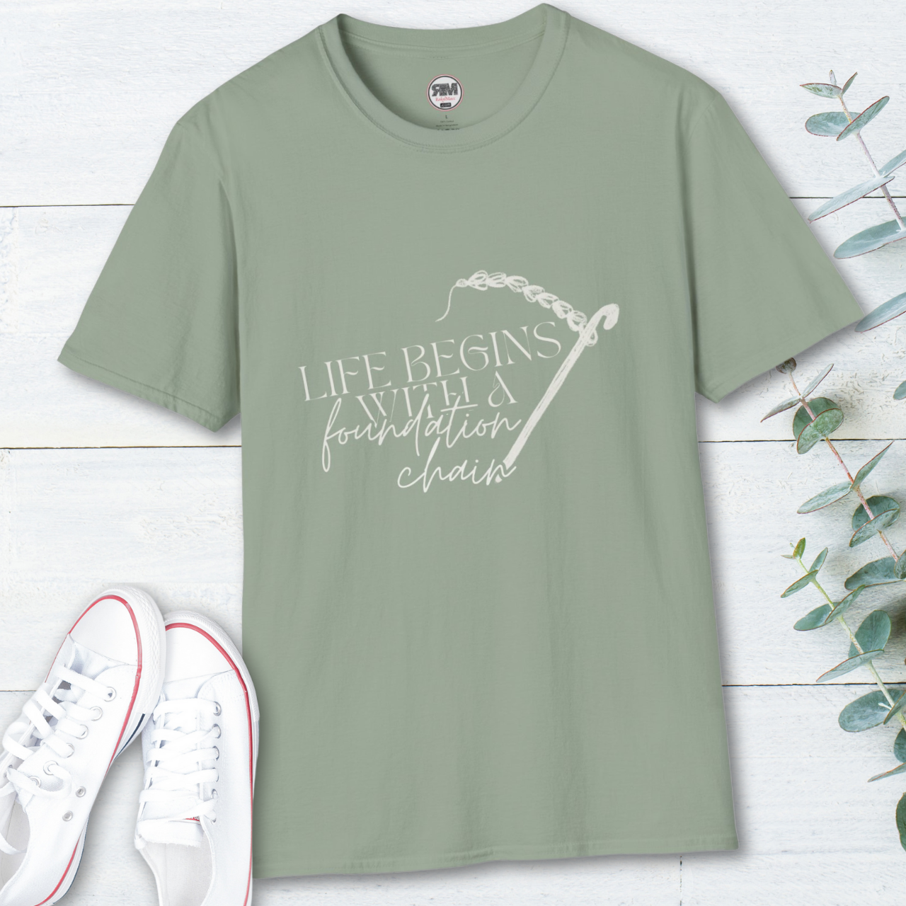 Life Begins With A Foundation Chain Tee product thumbnail image Life Begins With A Foundation Chain Tee product thumbnail image