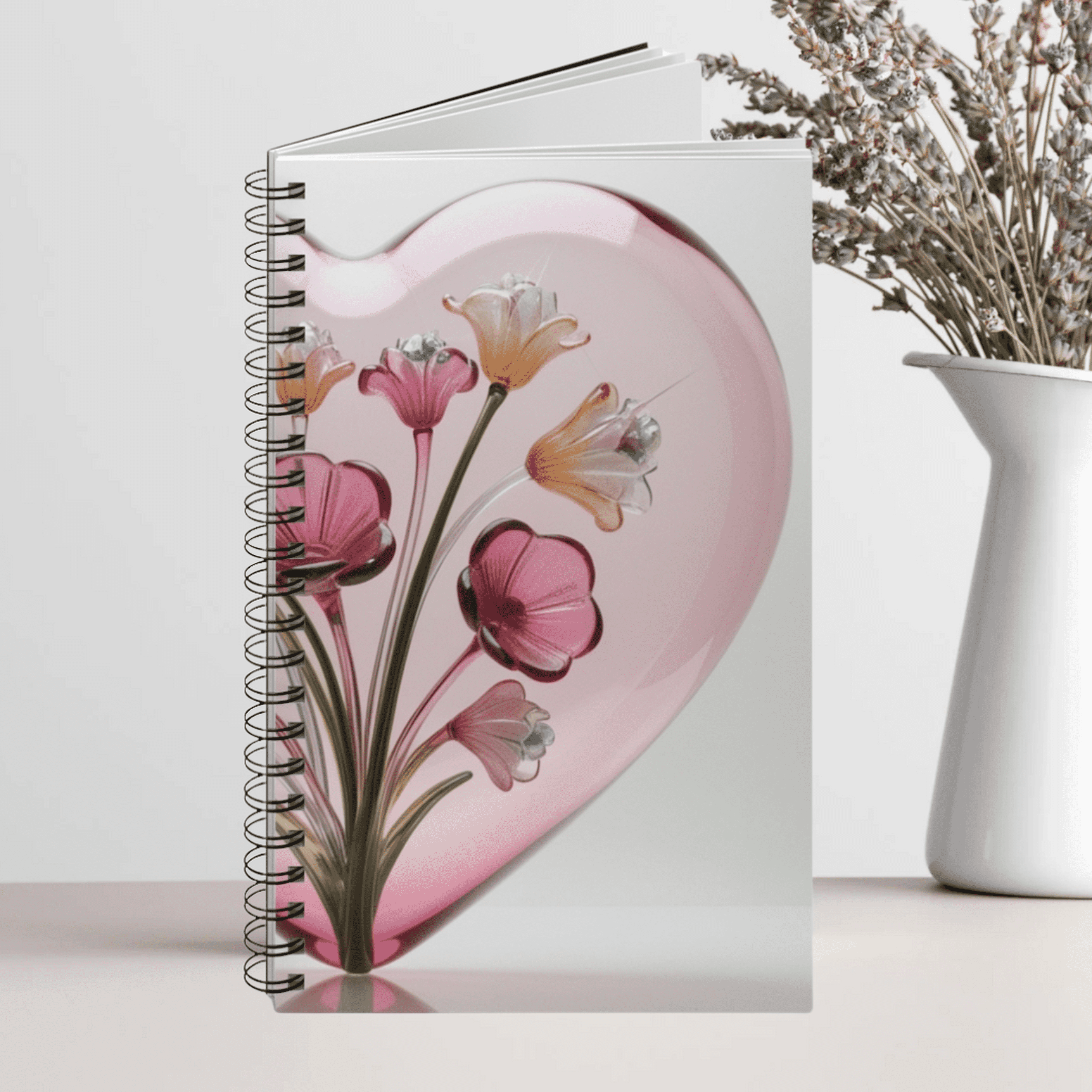 Glass Floral Heart - Spiral Journal for Writing Glass Floral Heart - Spiral Journal for Writing