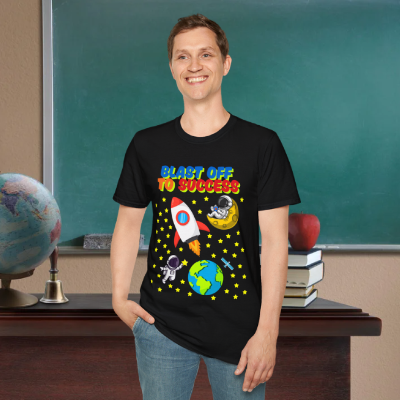 Blast Off to Success unisex softstyle adult t-shirt, funny space graphic tee, inspirational gift, casual wear, space theme product thumbnail image