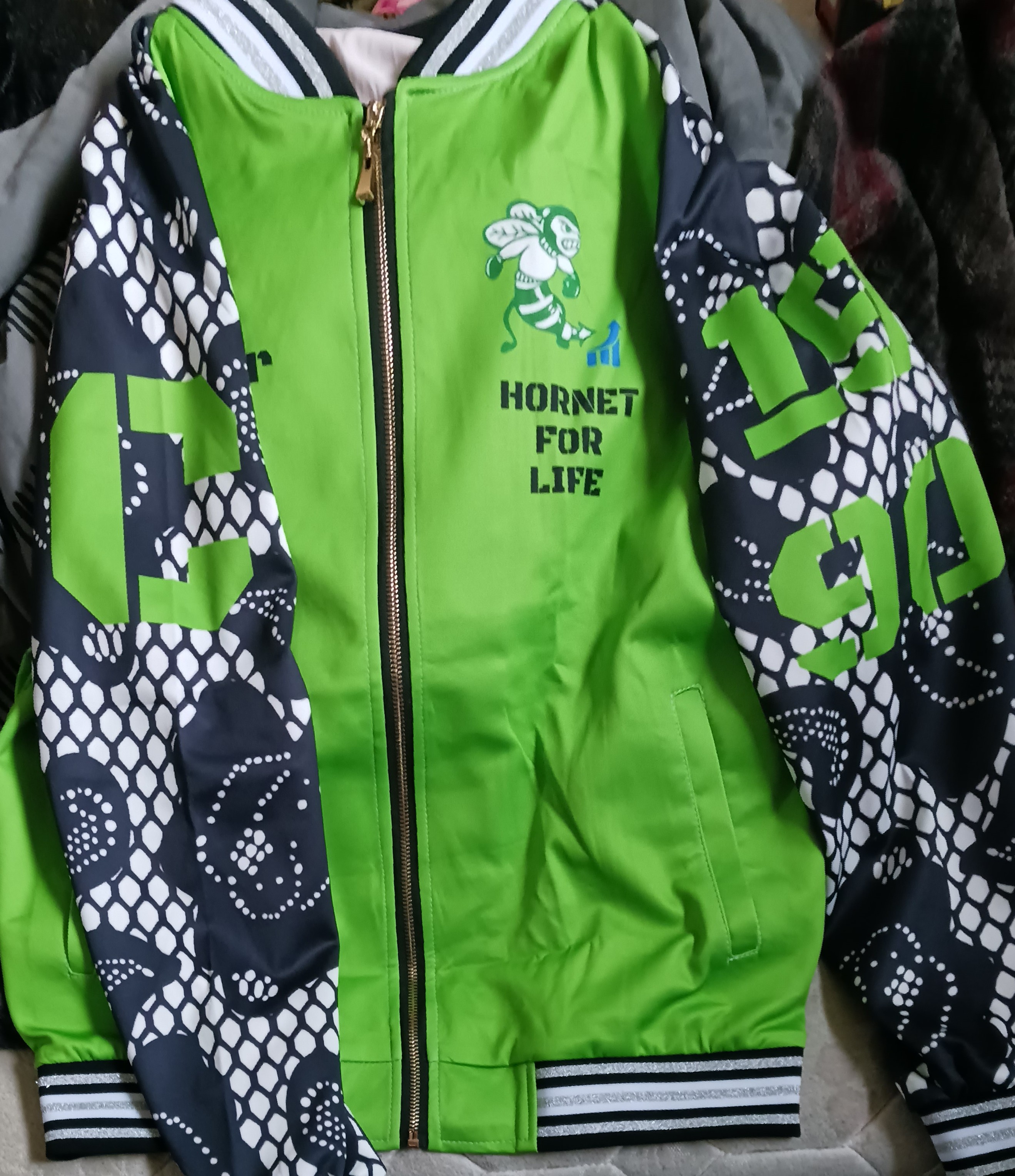 Unisex Varsity Jacket, Stylish Green Jacket, Hornet Spirit Wear, College Apparel, Sporty Gift for Students, Team Pride