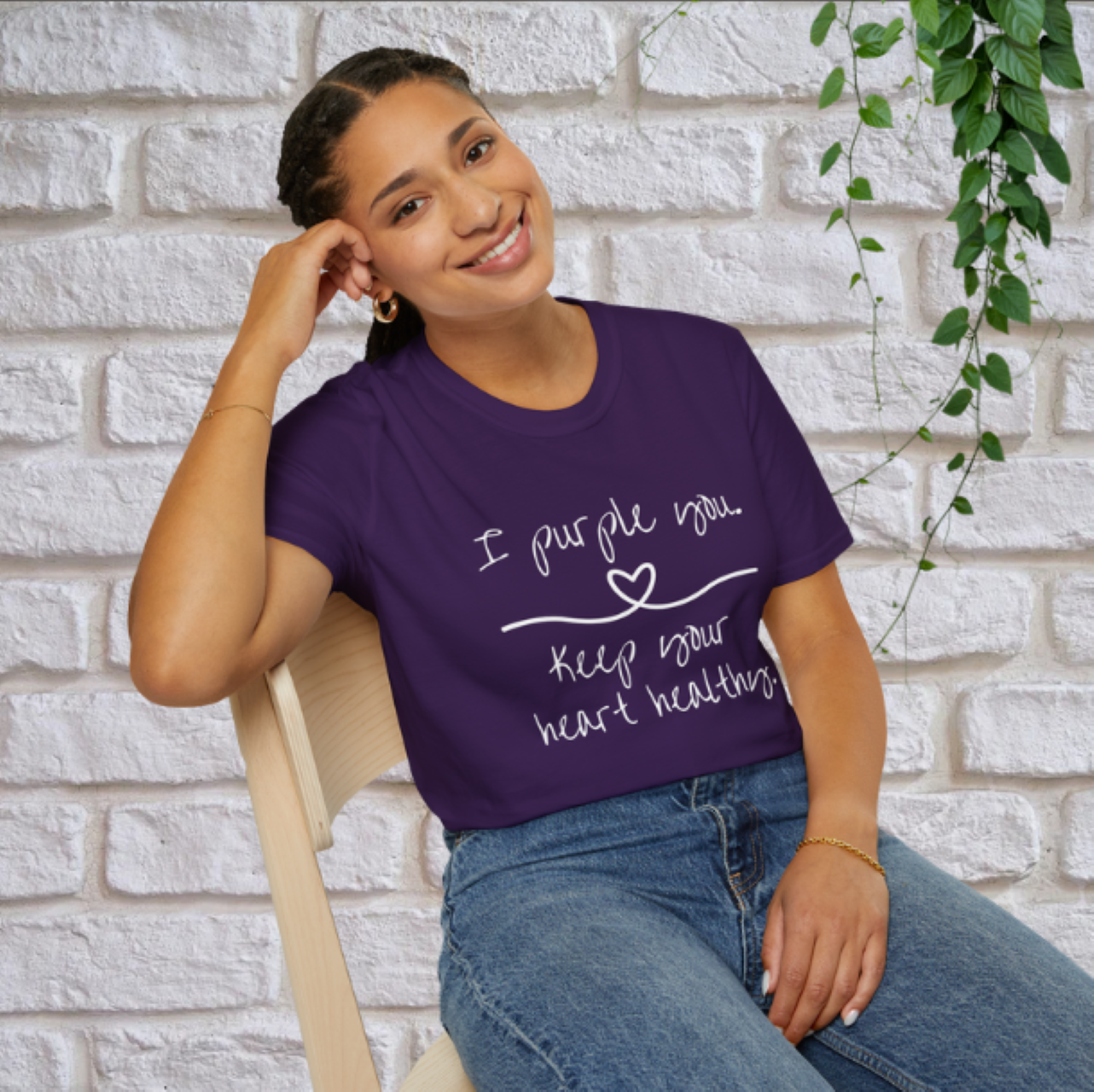 I purple you, keep your heart healthy unisex adult short sleeve T-shirt, heart health awareness T-shirt, Casual Wear product thumbnail image