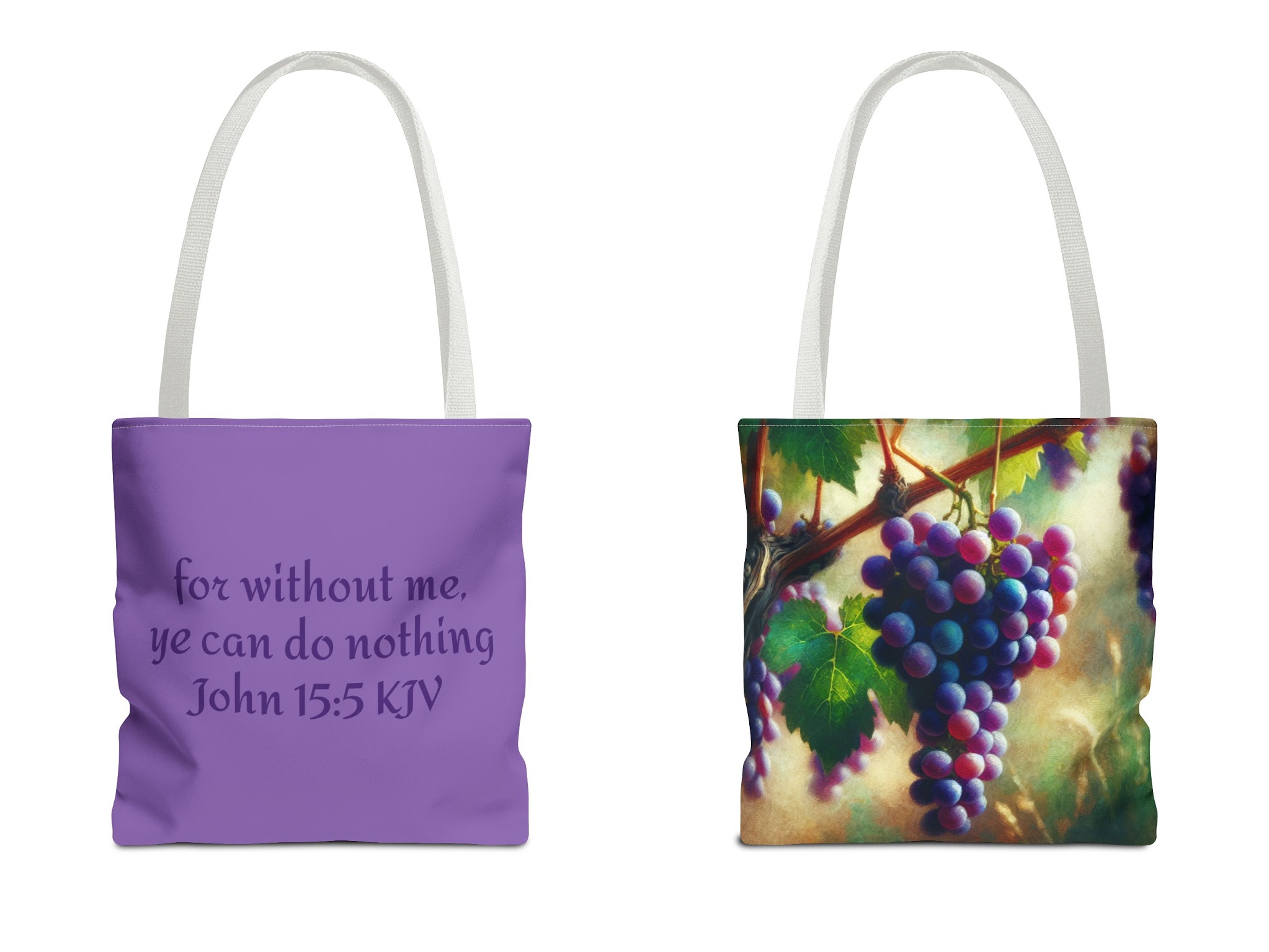 Purple Grape Tote Bag with Bible Verse(AOP) product thumbnail image