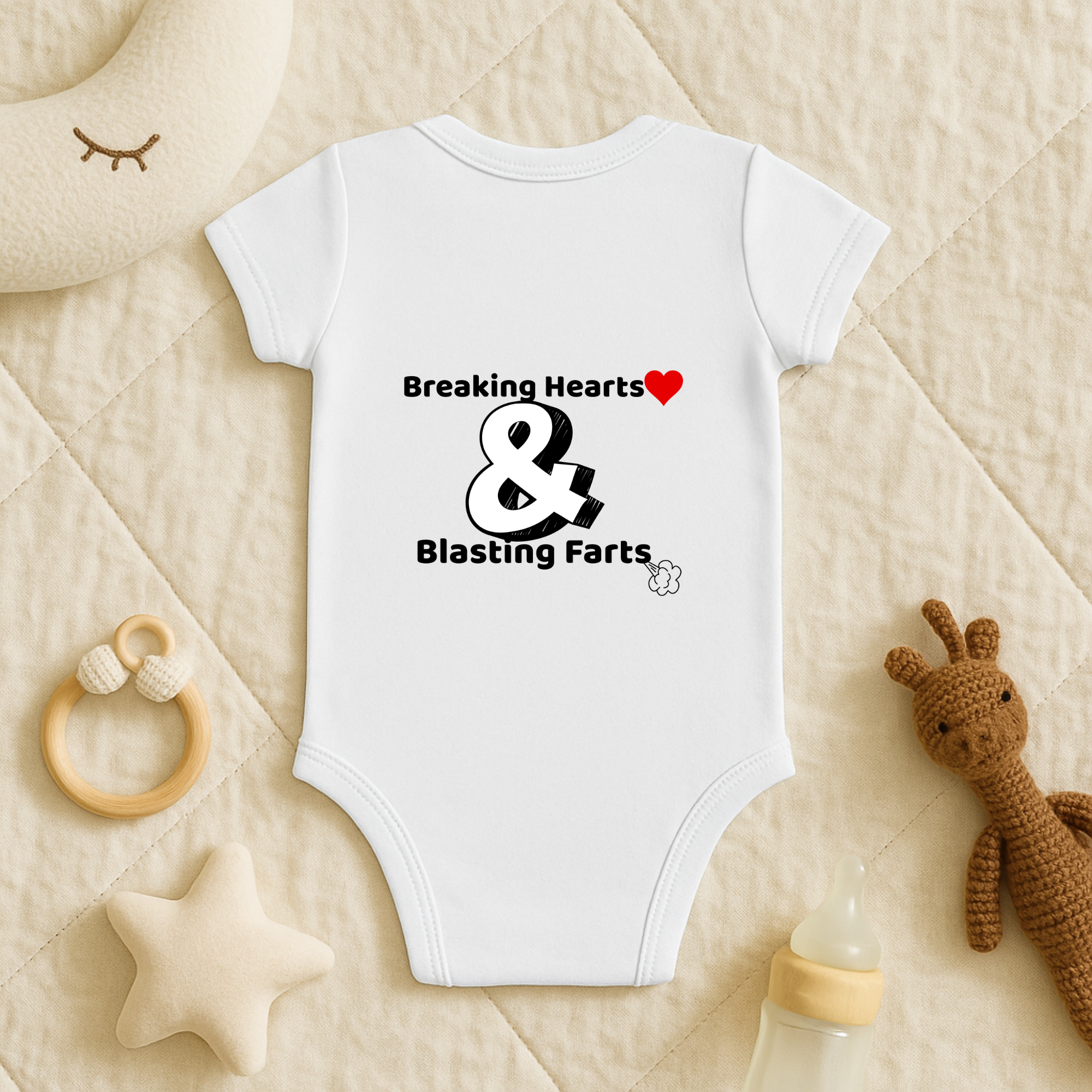 Cute Baby Bodysuit - Breaking Hearts & Blasting Farts, Funny Infant Outfit, Gift for New Parents, Baby Shower Present, Humor Baby Clothes product thumbnail image Cute Baby Bodysuit - Breaking Hearts & Blasting Farts, Funny Infant Outfit, Gift for New Parents, Baby Shower Present, Humor Baby Clothes product thumbnail image