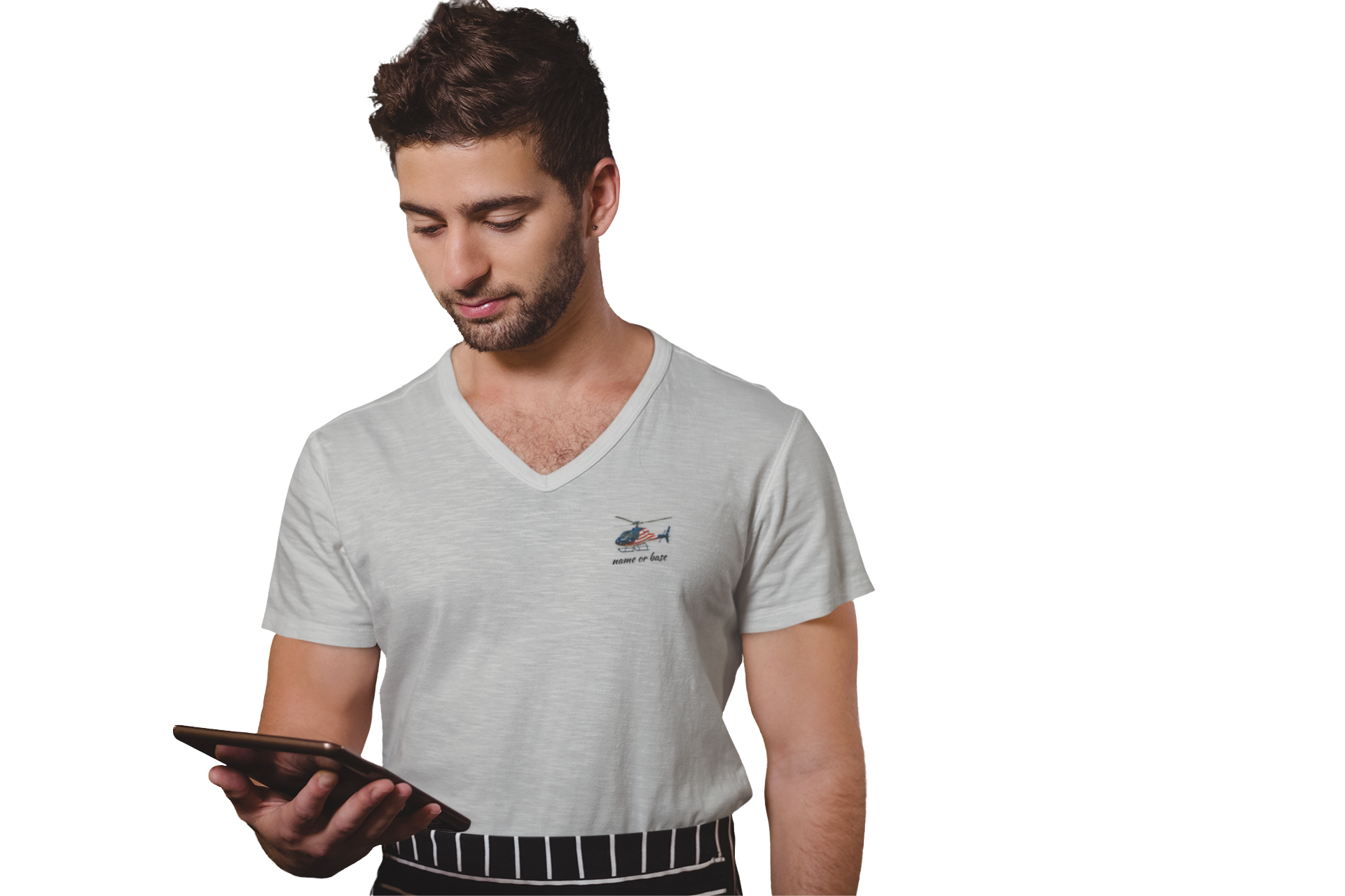 Personalized Bell 407 American Flag Helicopter V-Neck Tee - Casual Shirt for July 4th, Perfect Gift for Pilots, Air Shows, Birthdays, Everyday Wear product thumbnail image