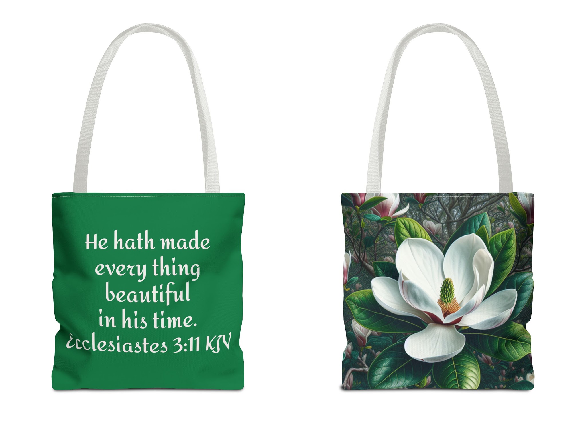 Southern Magnolia Tote with Bible Verse (AOP)