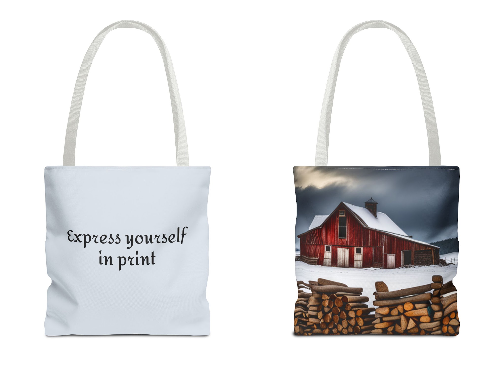 Personalizable Tote Bag (AOP), Farmhouse in Winter product thumbnail image