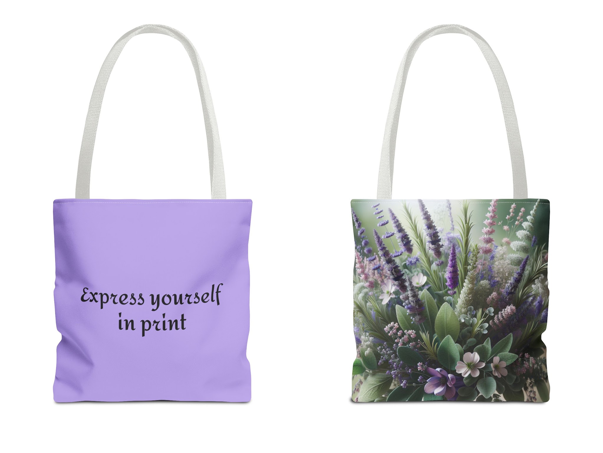 Personalizable Tote Bag (AOP), Lavender and Sage product thumbnail image Personalizable Tote Bag (AOP), Lavender and Sage product thumbnail image