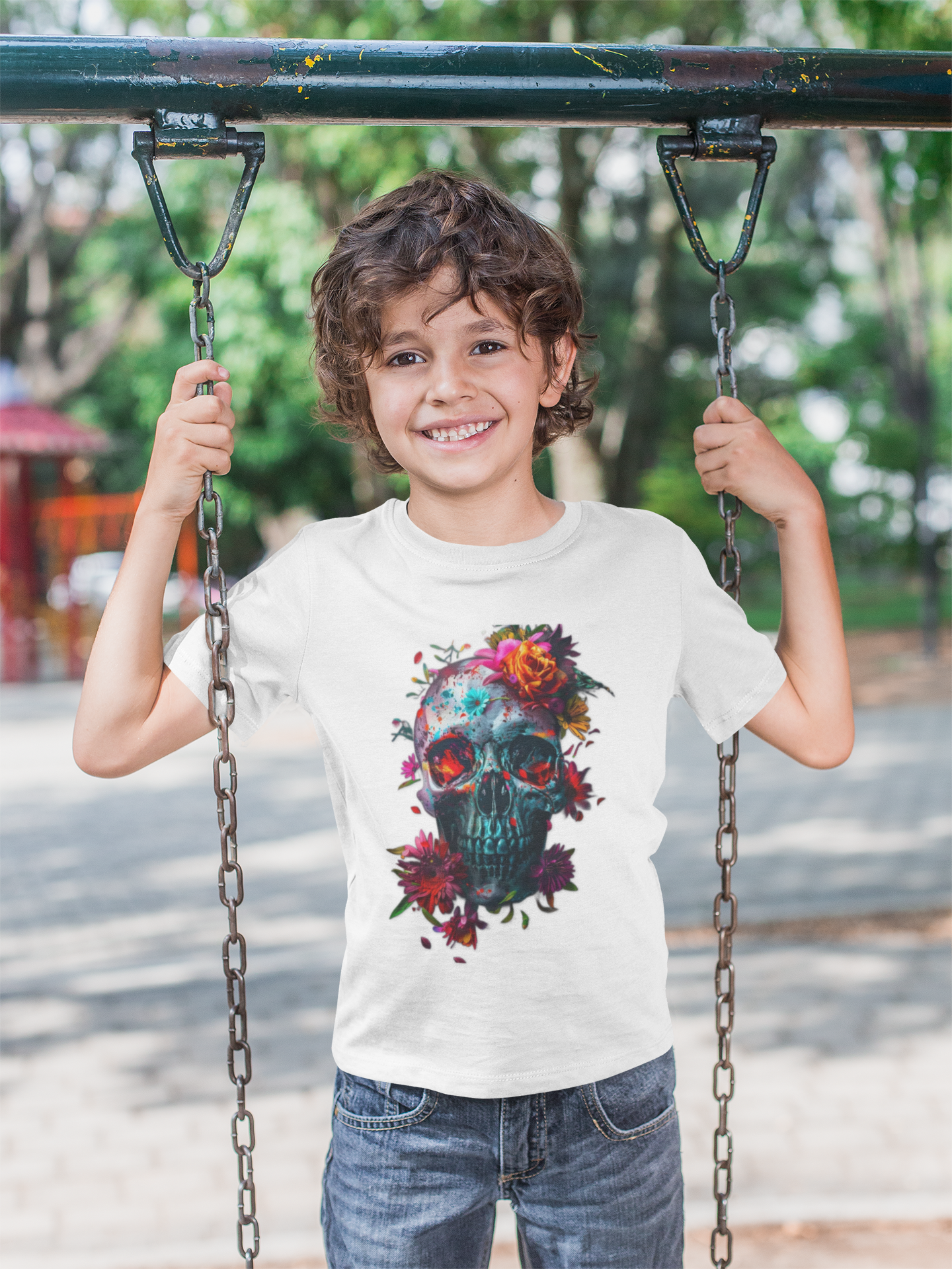 Colorful Skull Floral Kids Tee, Fun Graphic Shirt for Boys & Girls, Halloween Costume, Unique Birthday Gift, Cool Summer Wear, Art Tee product thumbnail image Colorful Skull Floral Kids Tee, Fun Graphic Shirt for Boys & Girls, Halloween Costume, Unique Birthday Gift, Cool Summer Wear, Art Tee product thumbnail image