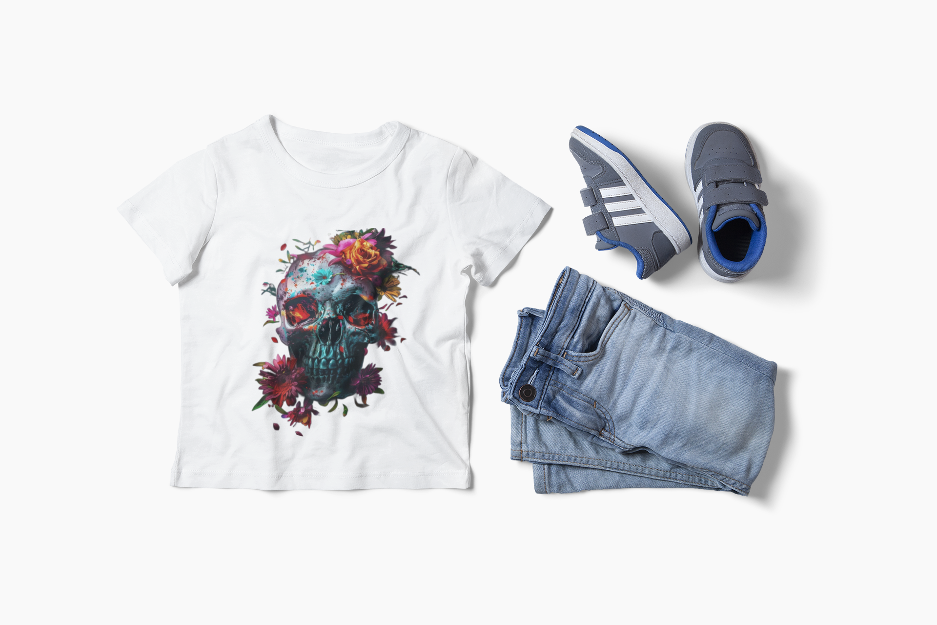 Colorful Skull Floral Kids Tee, Fun Graphic Shirt for Boys & Girls, Halloween Costume, Unique Birthday Gift, Cool Summer Wear, Art Tee product thumbnail image Colorful Skull Floral Kids Tee, Fun Graphic Shirt for Boys & Girls, Halloween Costume, Unique Birthday Gift, Cool Summer Wear, Art Tee product thumbnail image
