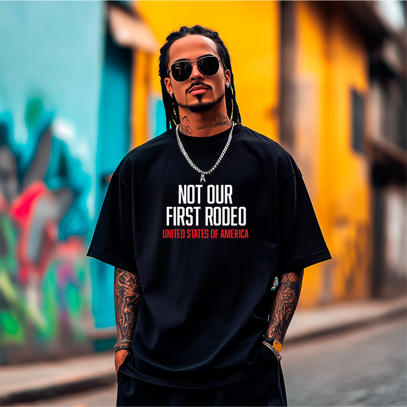 Not Our First Rodeo (Front Design Only) Unisex Softstyle Tee, July 4th Apparel, Patriotic, Independence Day Tee product thumbnail image Not Our First Rodeo (Front Design Only) Unisex Softstyle Tee, July 4th Apparel, Patriotic, Independence Day Tee product thumbnail image