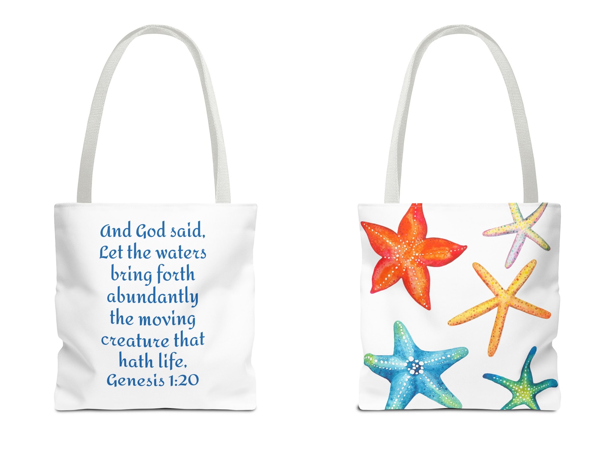 Star Fish Tote with Bible Verse (AOP) product thumbnail image