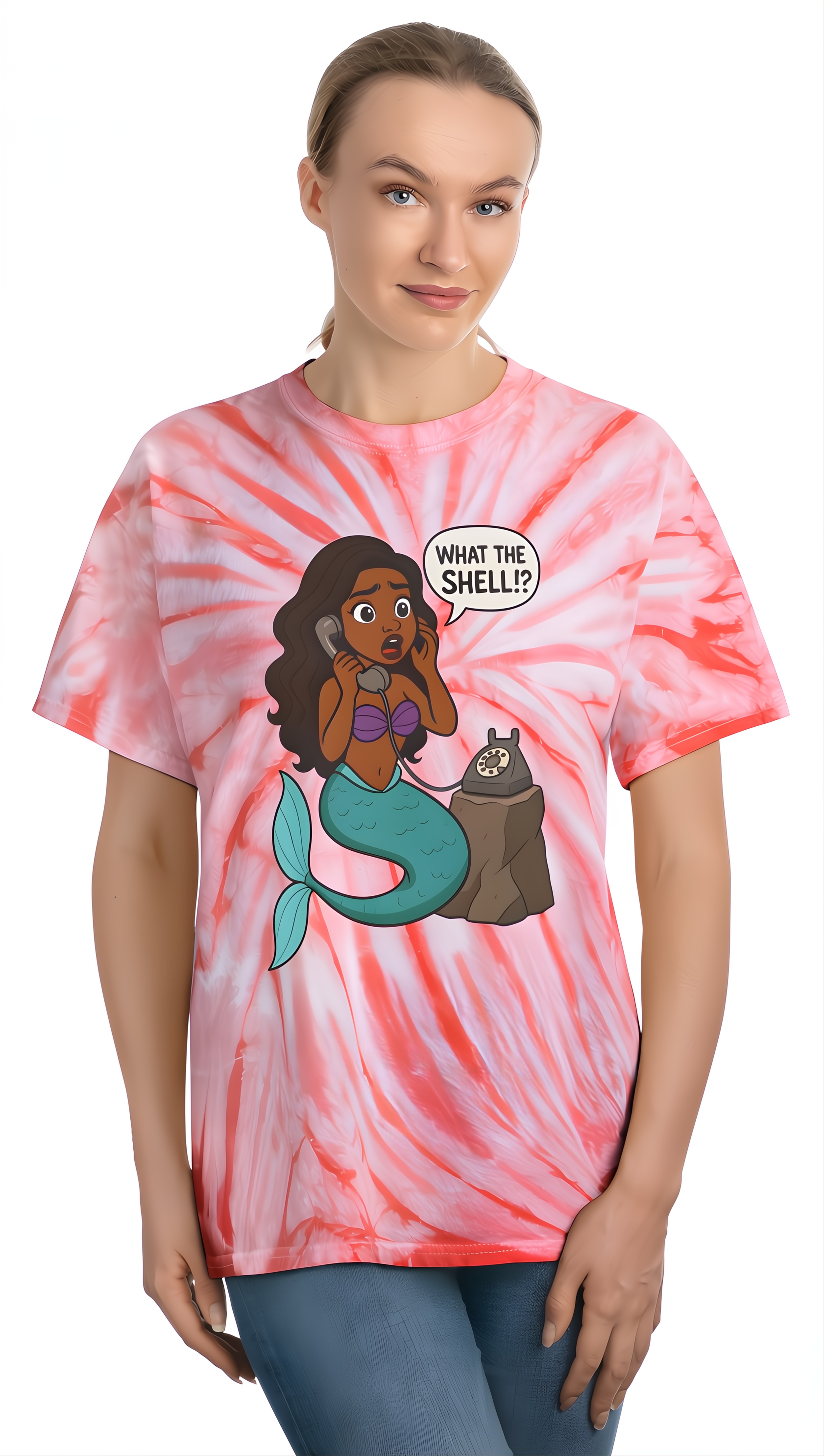 Mermaid Tie-Dye Tee, 'What the Shell!?' Graphic Top, Summer Vibes Shirt, Casual Beach Wear, Gift for Ocean Lovers, Fun Graphic T-shirt product thumbnail image Mermaid Tie-Dye Tee, 'What the Shell!?' Graphic Top, Summer Vibes Shirt, Casual Beach Wear, Gift for Ocean Lovers, Fun Graphic T-shirt product thumbnail image
