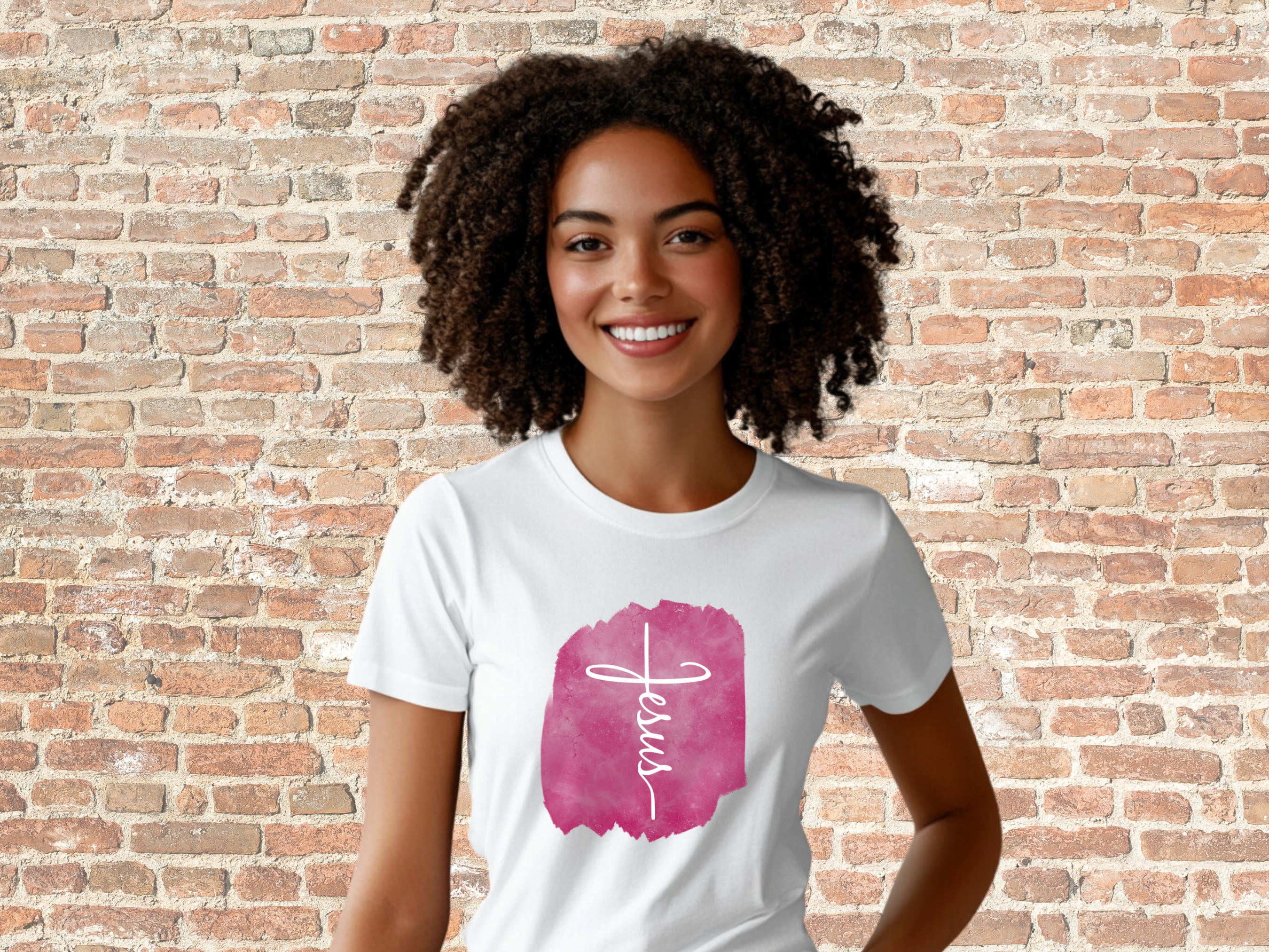 Jesus Cross with Paint Stroke Background on Gilden Unisex Softstyle Short Sleeve T-Shirt, Christian Tee Shirt product thumbnail image