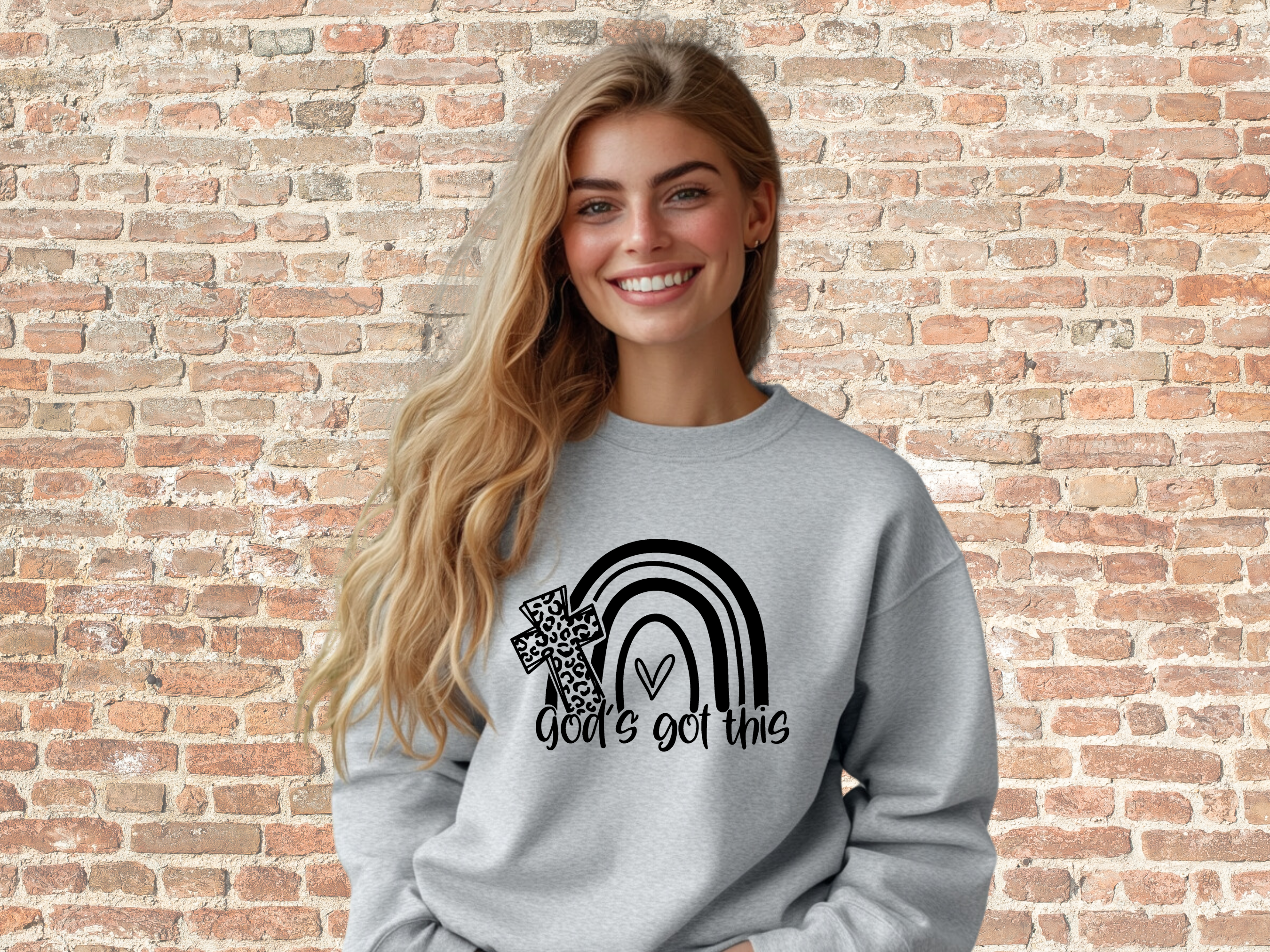 God's Got This Christian Sweatshirt, Gildan 18000 Unisex Heavy Blend™ Crewneck Sweatshirt, Cross with Rainbow Inspirational Shirt