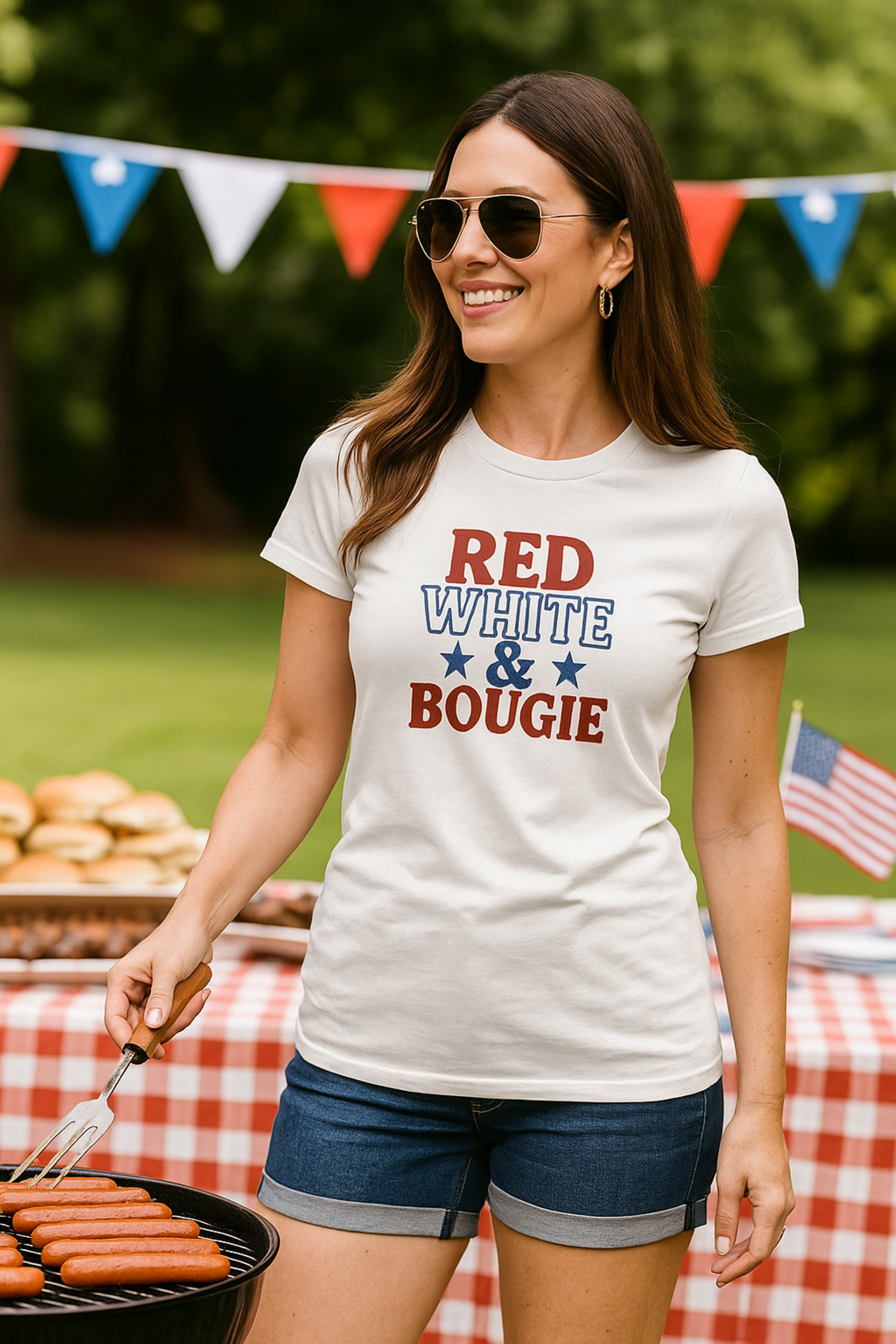Fourth of July Patriotic Tee  Red White and Bougie Shirt for Women  