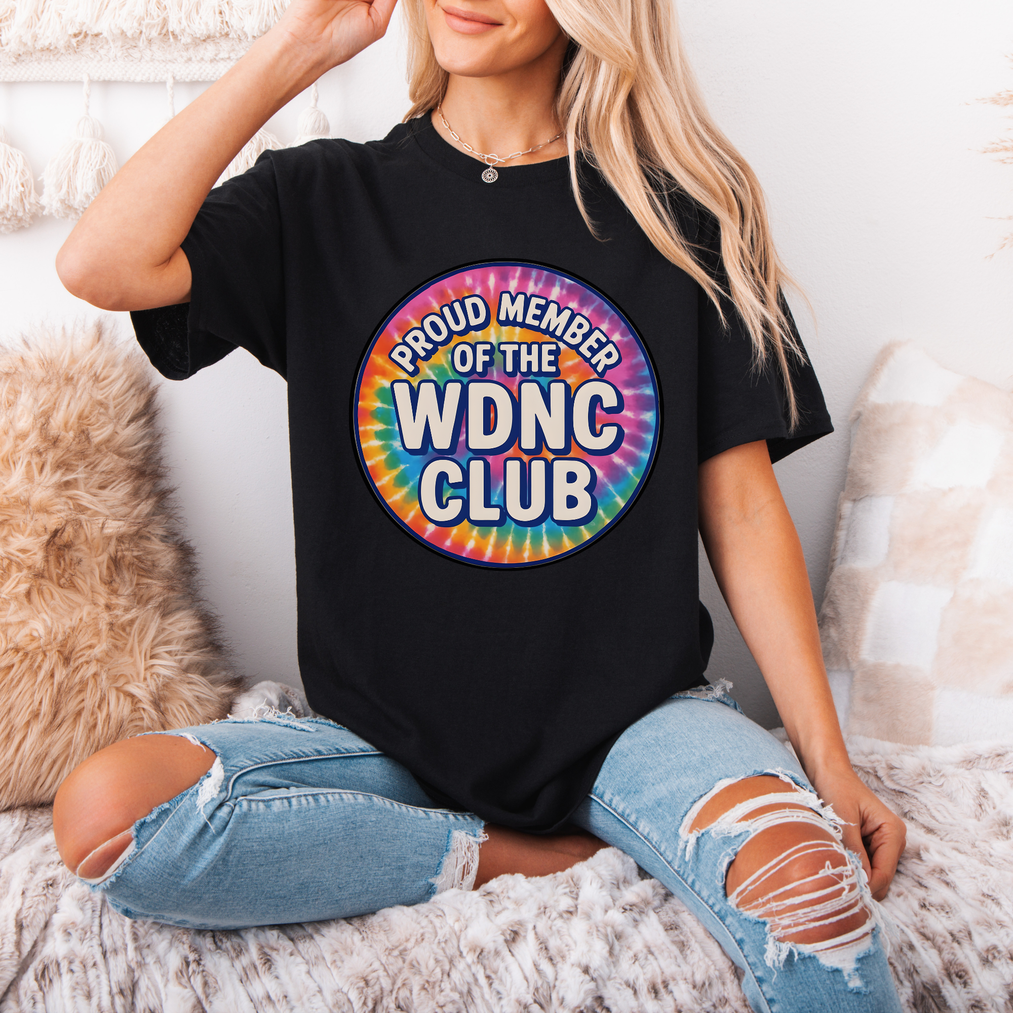 Proud WDNC Club T-Shirt, Unisex Softstyle Tee, Rainbow Tie-Dye Shirt, Perfect Gift for Friends, Casual Wear, Club Gathering product thumbnail image Proud WDNC Club T-Shirt, Unisex Softstyle Tee, Rainbow Tie-Dye Shirt, Perfect Gift for Friends, Casual Wear, Club Gathering product thumbnail image