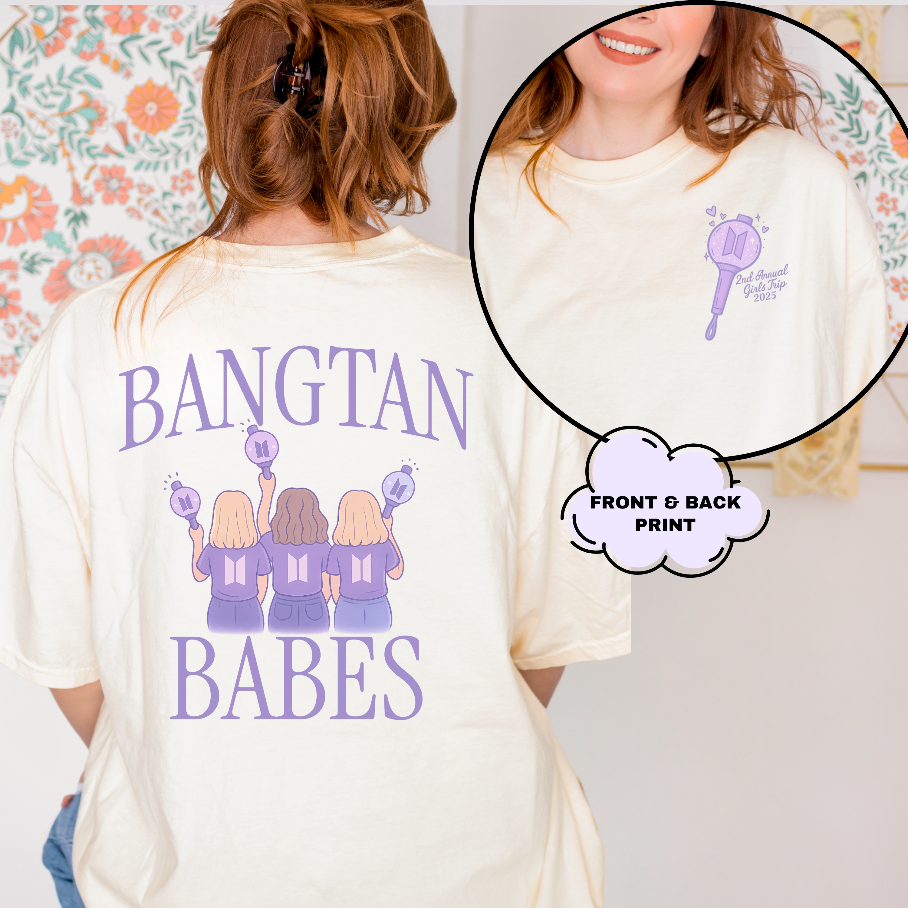 Custom Bangtan Babes for Adrienne, Comfort Colors Unisex Tee, Printed on Front and Back
