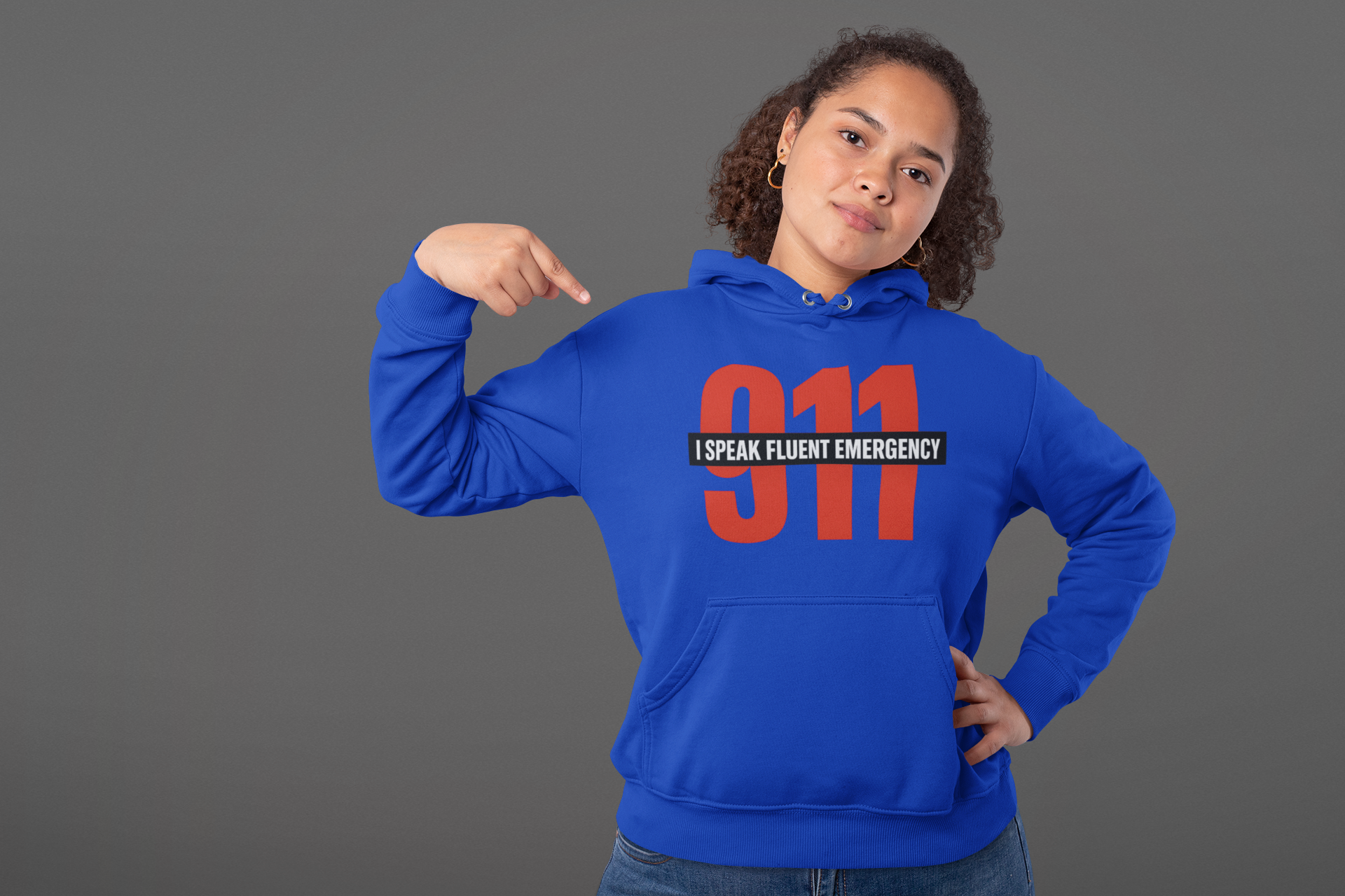 "I Speak Fluent Emergency" 911 Dispatcher Hoodie – Royal, Sport Gray & Carolina Blue product thumbnail image "I Speak Fluent Emergency" 911 Dispatcher Hoodie – Royal, Sport Gray & Carolina Blue product thumbnail image
