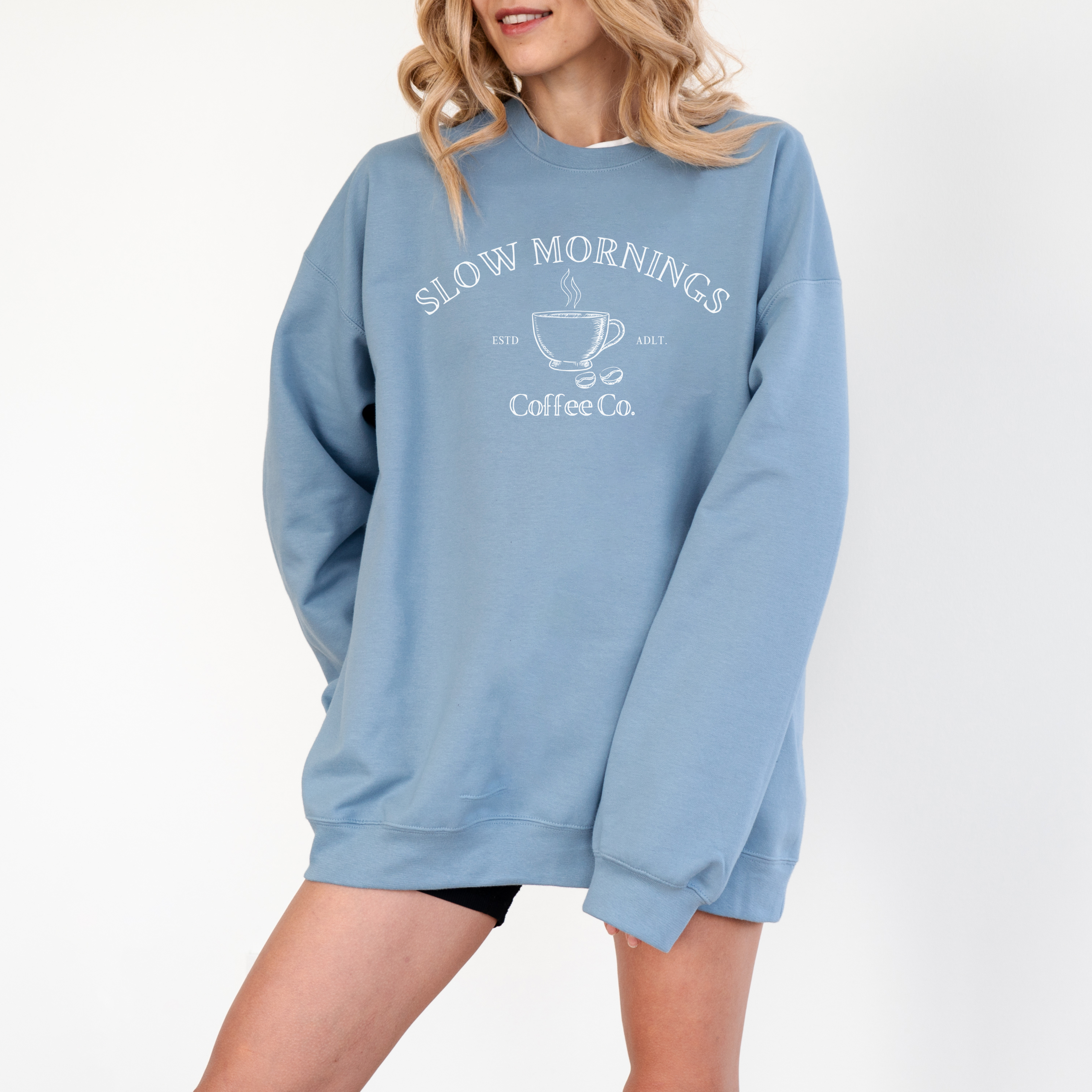 Slow Mornings Coffee Co | Softstyle Crewneck Sweatshirt product thumbnail image Slow Mornings Coffee Co | Softstyle Crewneck Sweatshirt product thumbnail image