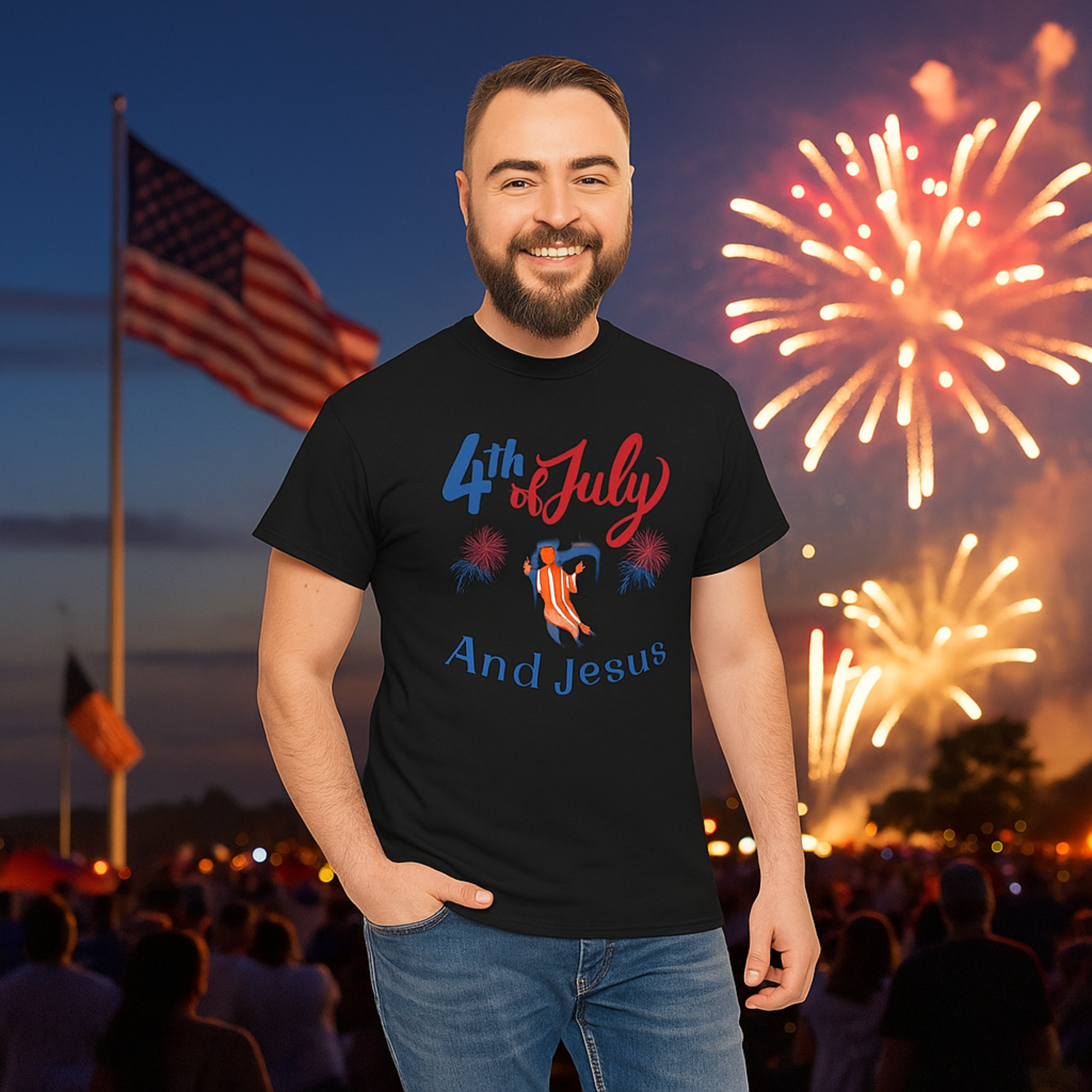 4th of July And Jesus T-Shirt Patriotic Christian Tee Independence Day Faith Shirt USA Flag Cross Graphic Tee Summer Freedom Unisex Tee product thumbnail image 4th of July And Jesus T-Shirt Patriotic Christian Tee Independence Day Faith Shirt USA Flag Cross Graphic Tee Summer Freedom Unisex Tee product thumbnail image