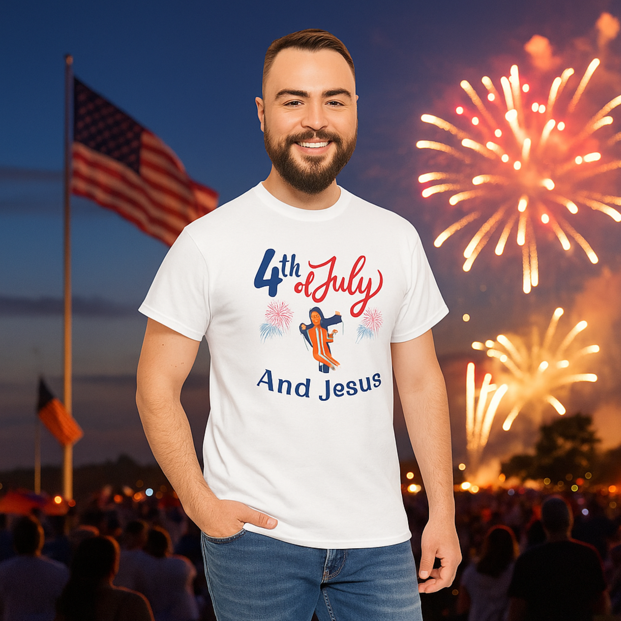 4th of July And Jesus T-Shirt Patriotic Christian Tee Independence Day Faith Shirt USA Flag Cross Graphic Tee Summer Freedom Unisex Tee product thumbnail image 4th of July And Jesus T-Shirt Patriotic Christian Tee Independence Day Faith Shirt USA Flag Cross Graphic Tee Summer Freedom Unisex Tee product thumbnail image