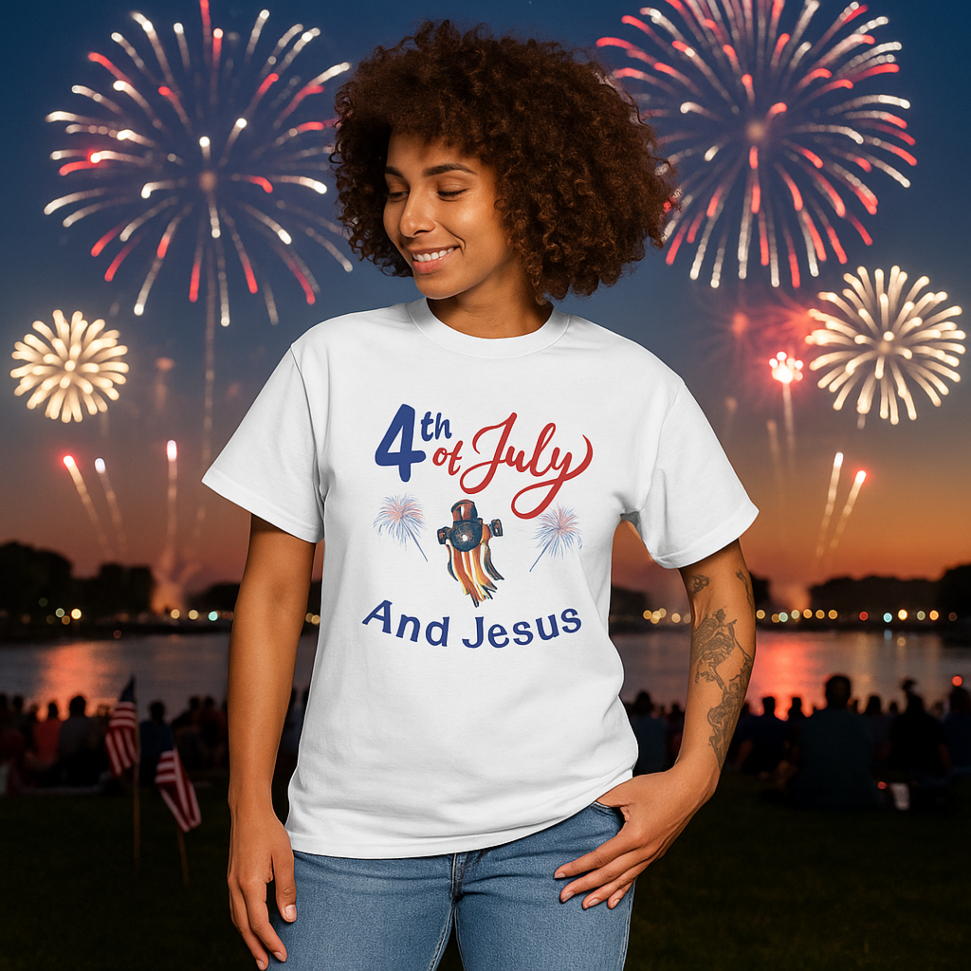 4th of July And Jesus T-Shirt Patriotic Christian Tee Independence Day Faith Shirt USA Flag Cross Graphic Tee Summer Freedom Unisex Tee product thumbnail image 4th of July And Jesus T-Shirt Patriotic Christian Tee Independence Day Faith Shirt USA Flag Cross Graphic Tee Summer Freedom Unisex Tee product thumbnail image