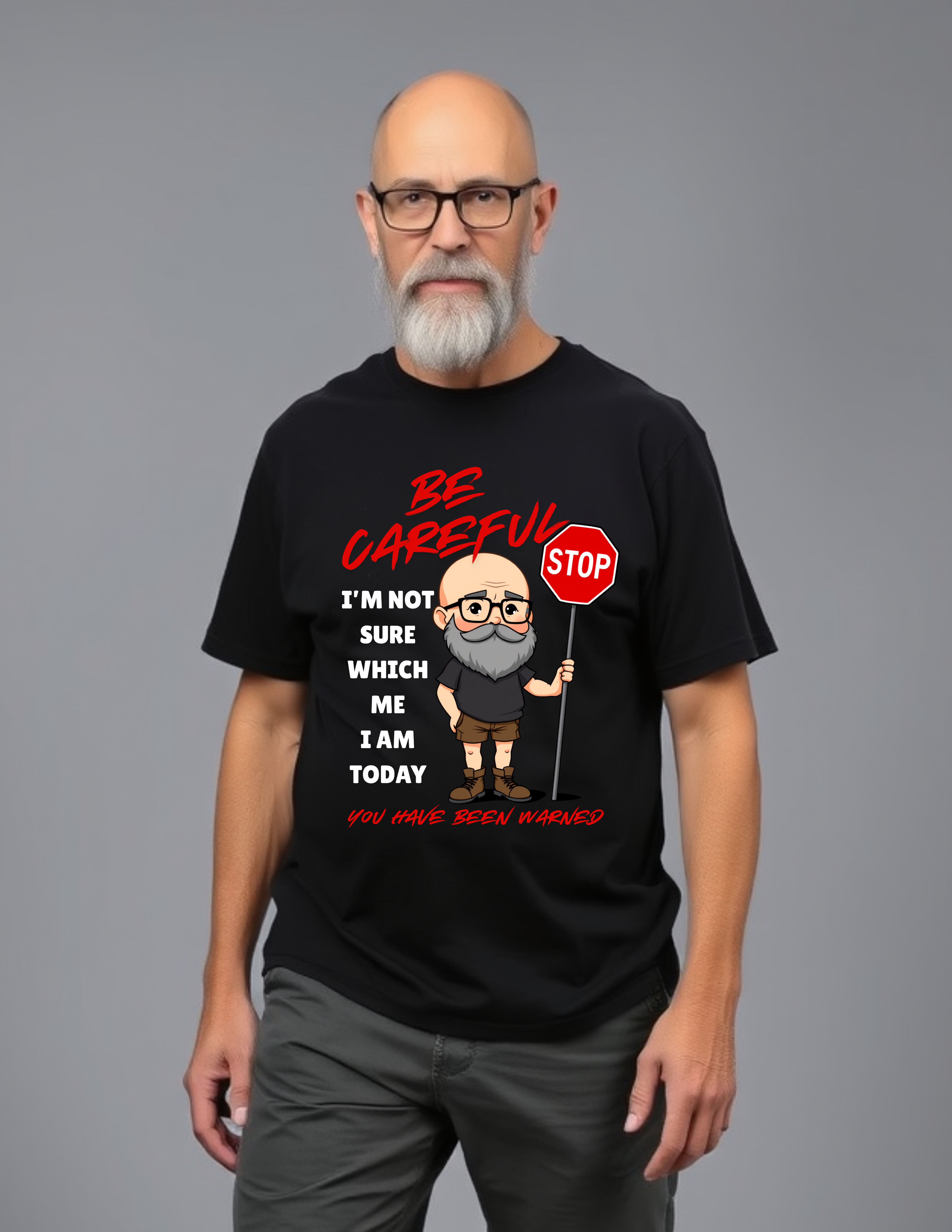 Humorous Bald Bearded Man Tee - "Be Careful, I'm Not Sure Which Me I Am Today" - Perfect for Gifts, Casual Wear, Birthdays, Family Gatherings product thumbnail image Humorous Bald Bearded Man Tee - "Be Careful, I'm Not Sure Which Me I Am Today" - Perfect for Gifts, Casual Wear, Birthdays, Family Gatherings product thumbnail image