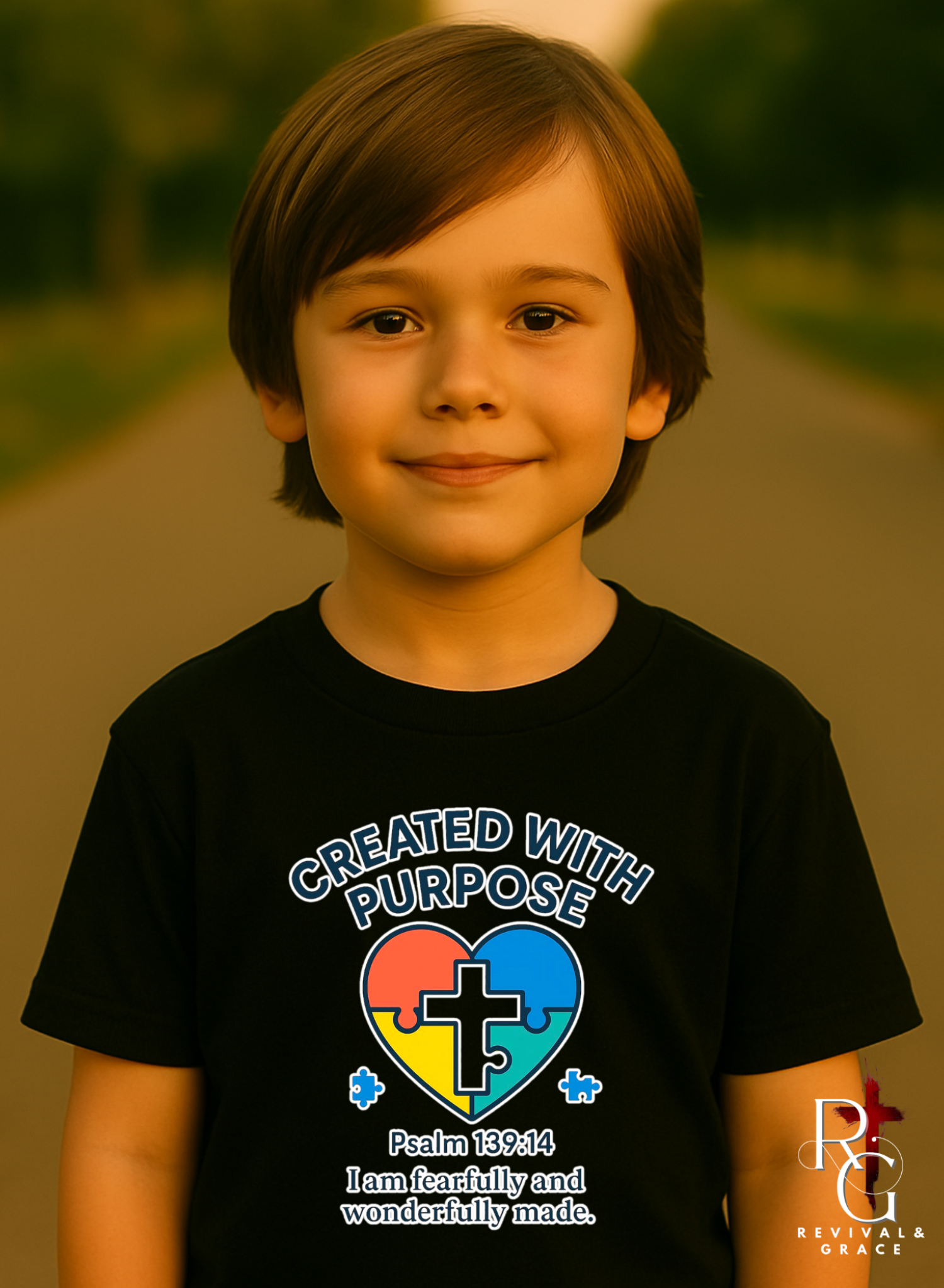 Kids Inspirational Tee, Created With Purpose Shirt, Faith-Based Kids Clothing, Heart Puzzle Design, Gift for Children