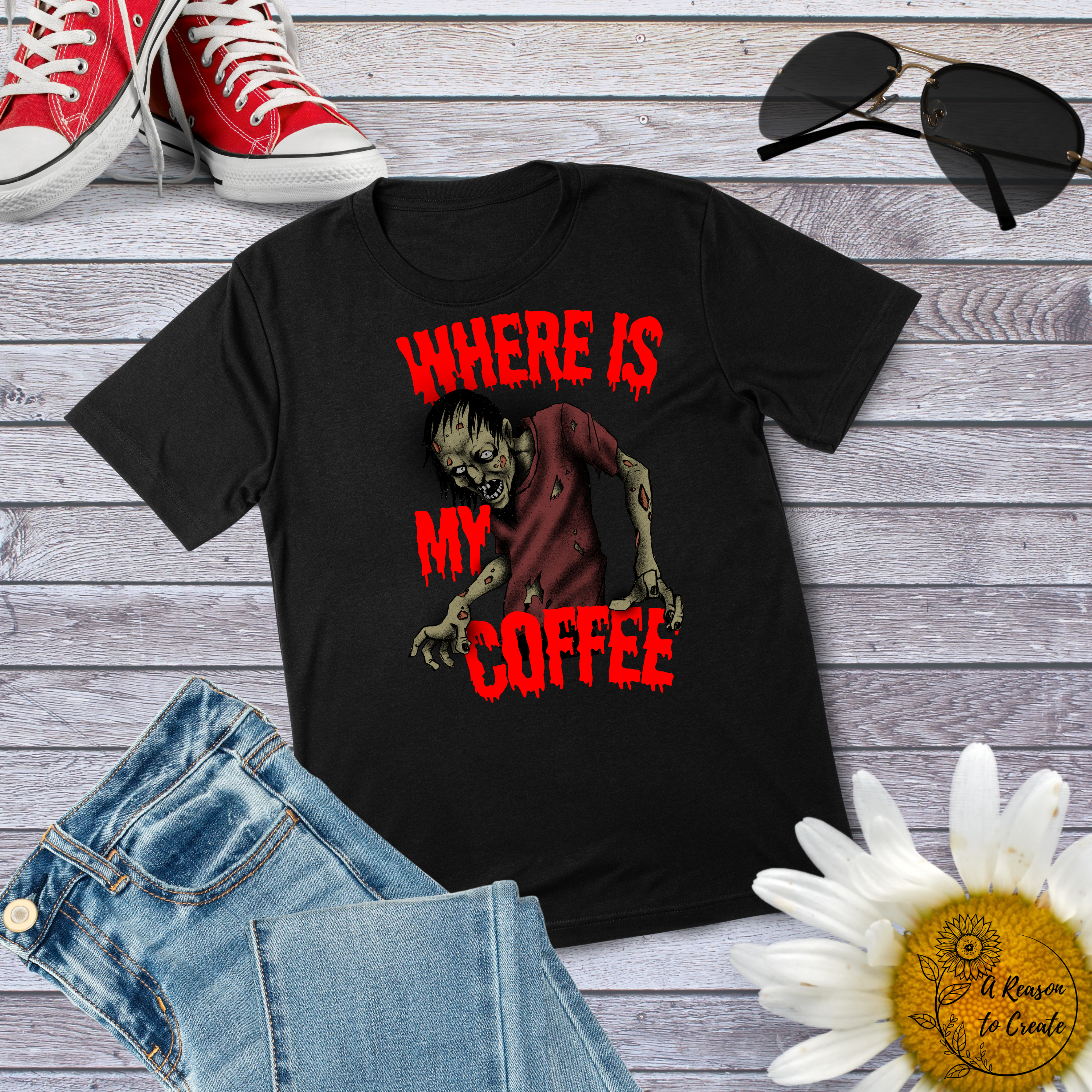 Zombie Coffee Lover T-Shirt - Funny Graphic Tee, Perfect for Coffee Lovers, Halloween Costume, Gift for Friends product thumbnail image
