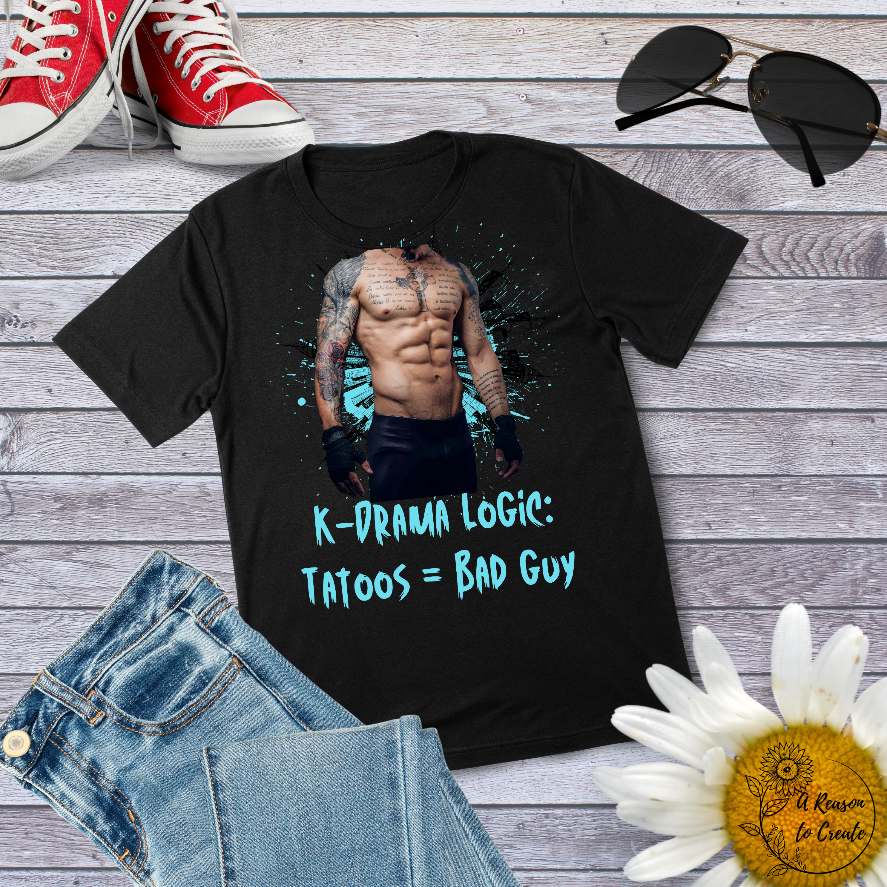 K-Drama Logic T-Shirt: Tattoos = Bad Guy, Funny Tee, Unisex Graphic Tee, K-Pop Fans Gift, Casual Wear