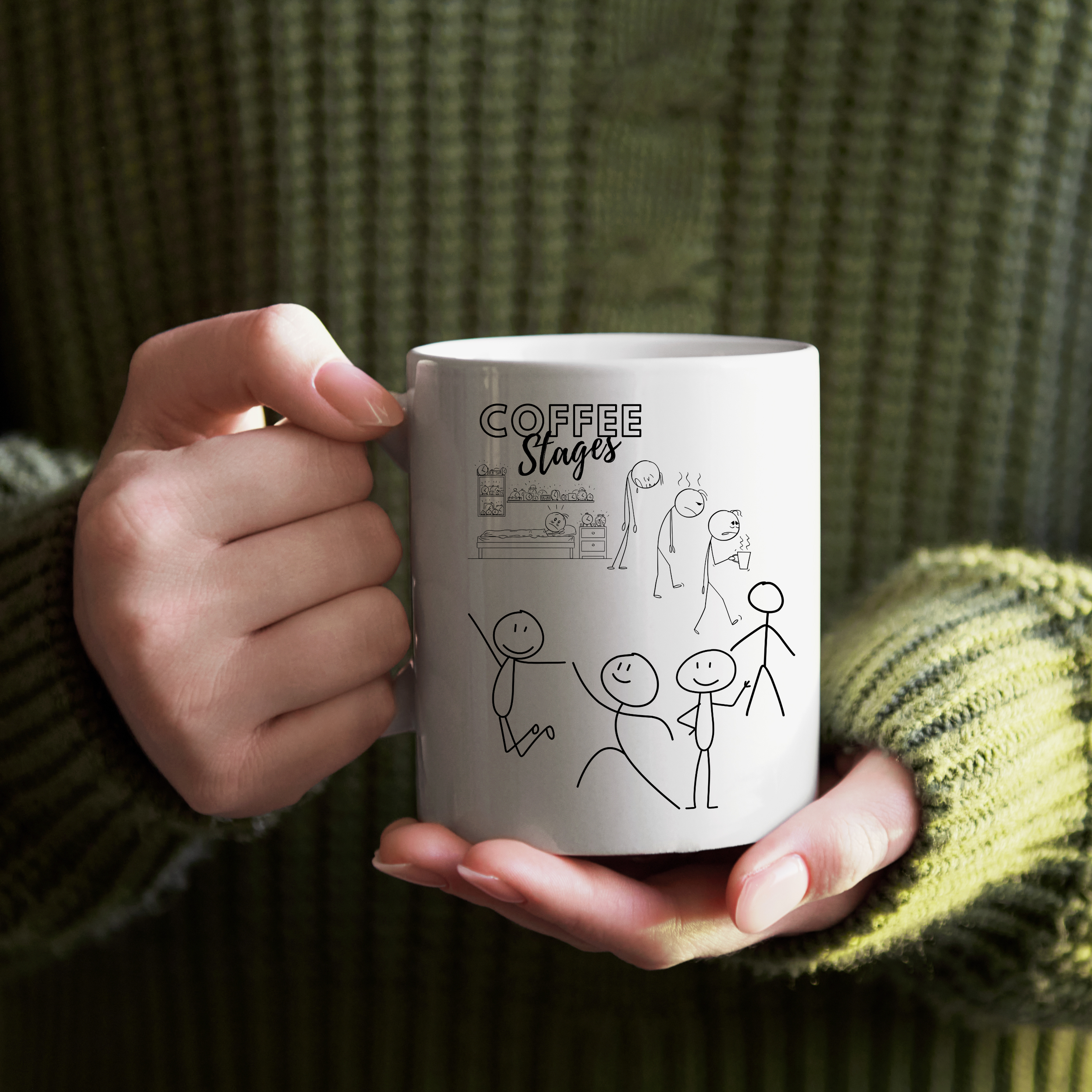 Mug - Coffee Stages Mug, Fun Coffee Lover Gift, Birthday Present