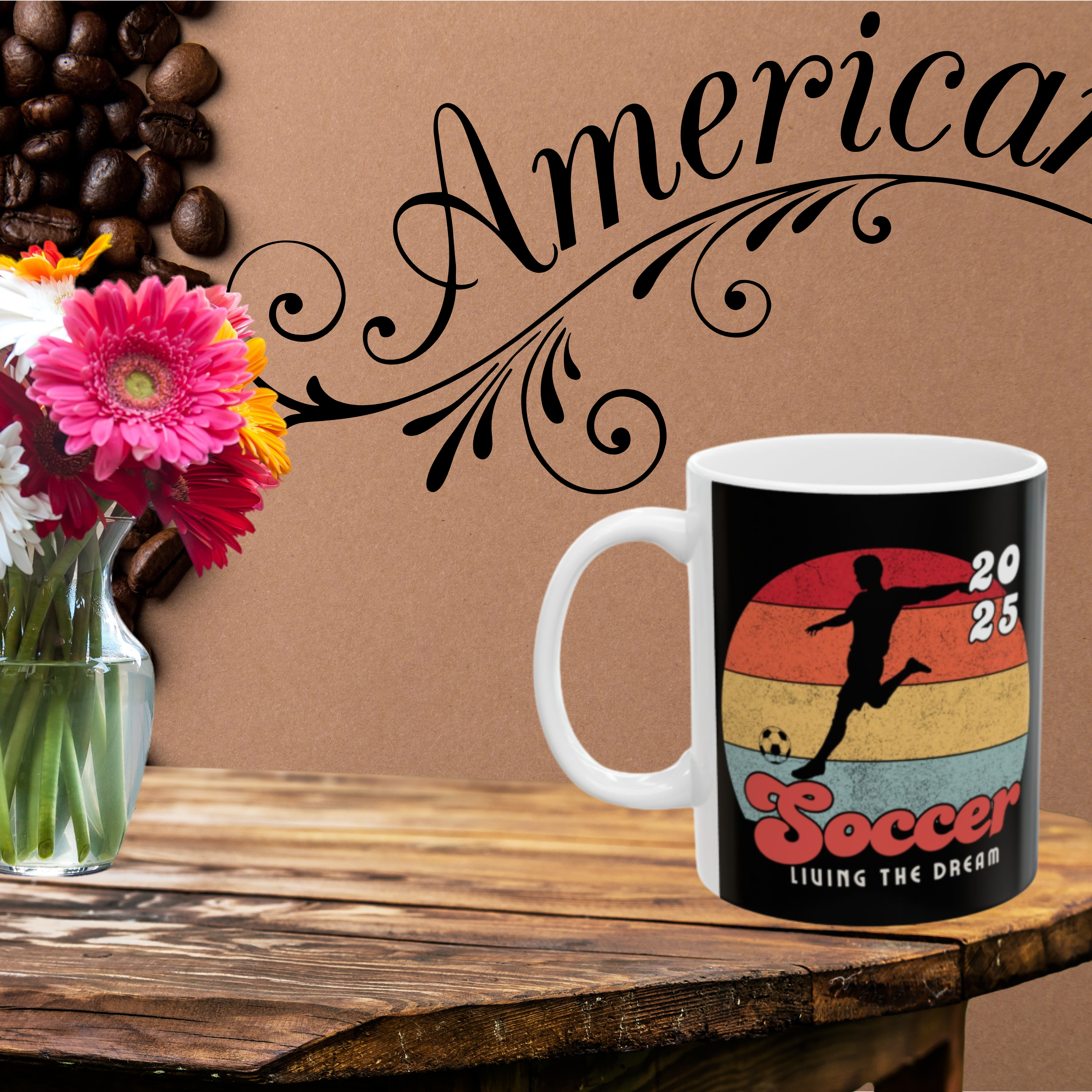Retro Soccer coffee cup, Sports fan, Gift for Soccer Players, Soccer Fan mug, Living the Dream cup product thumbnail image