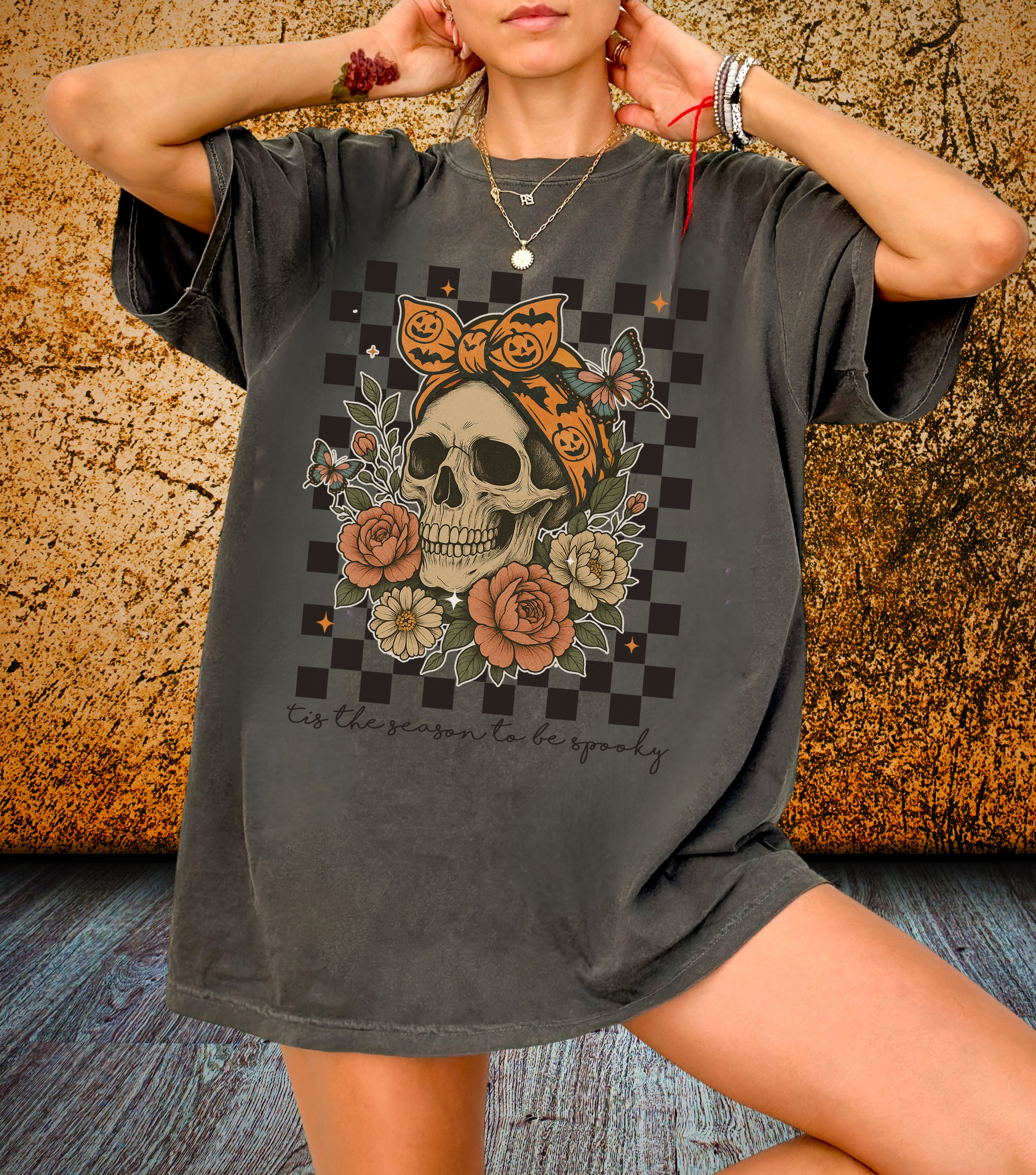 Skull Floral T-shirt | Gothic Graphic Tee | Halloween Apparel | Unisex Casual Wear | Vintage Vibe | Gift for Friends product thumbnail image
